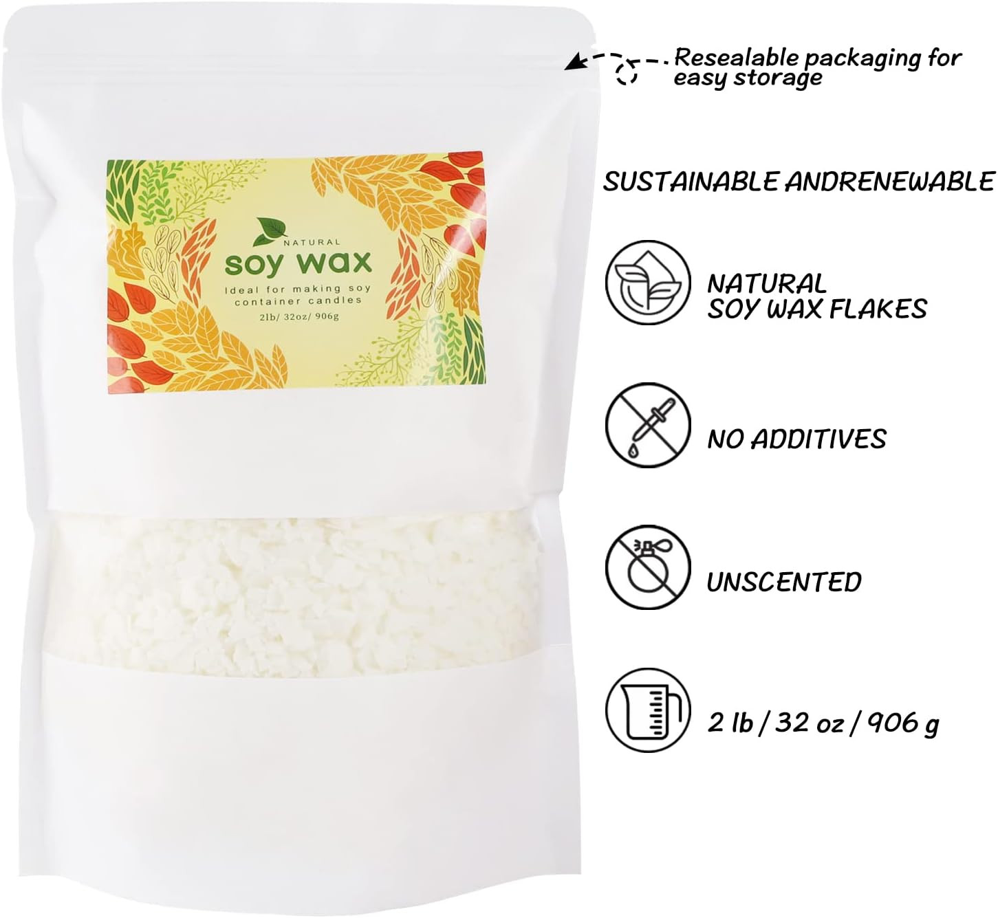 Natural Soy Wax DIY Candle Making Supplies-Soy Wax Flakes- Making from Farm, No