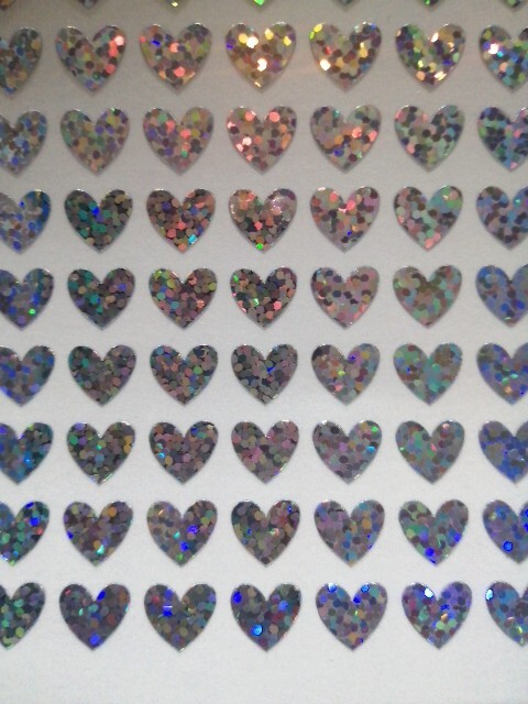 Holographic Love Hearts Silver Sparkly Waterproof Stickers Peel Offs 10 x 10 mm