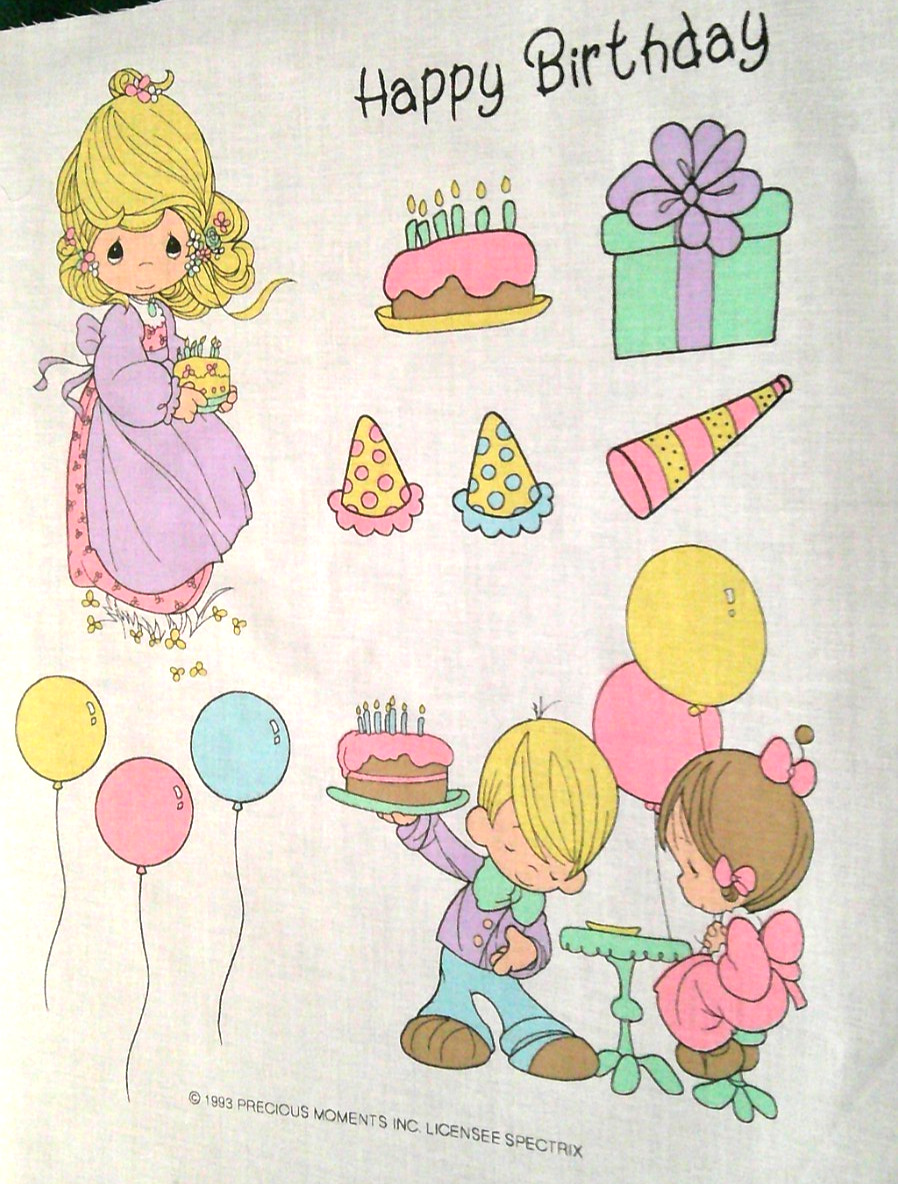 FABRIC Precious Moments “Happy Birthday” 15″ x 17″ Vintage 1993 $3.00
