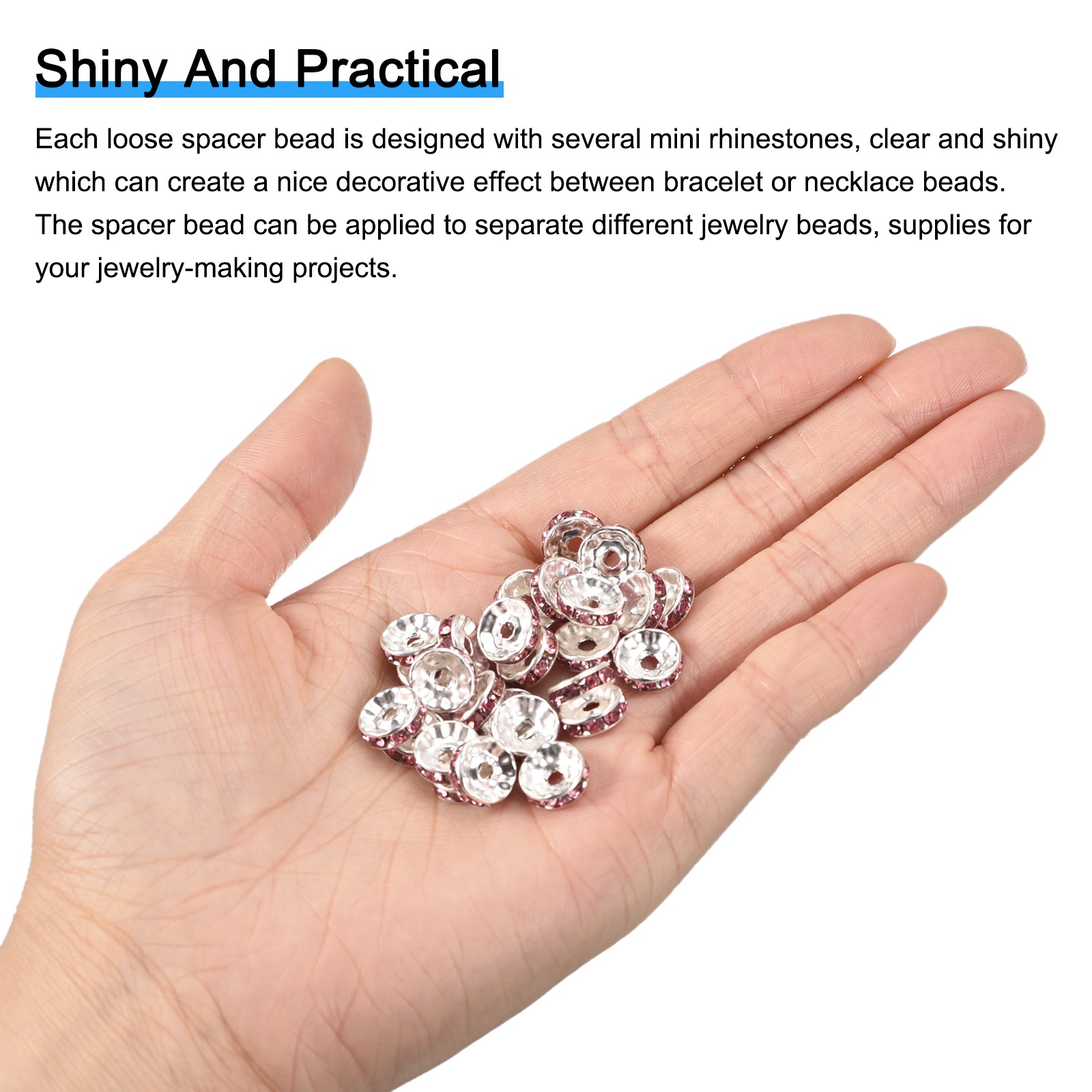 100Pcs 8mm Rondelle Spacer Beads Silver Plated Purple for DIY Bracelet