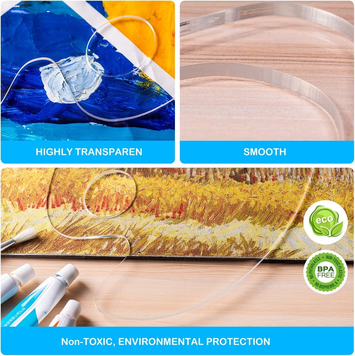 3pc Acrylic Paint Palette Set – Transparent Non-Stick Art Palettes for All Ages