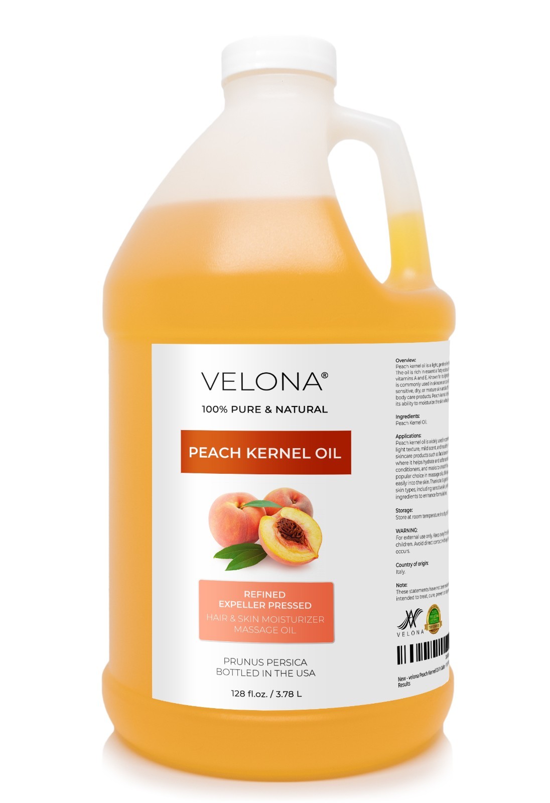 Peach Kernel Oil By Velona 2oz-7lb Refined Expeller pressed Skin, Hair Body Face