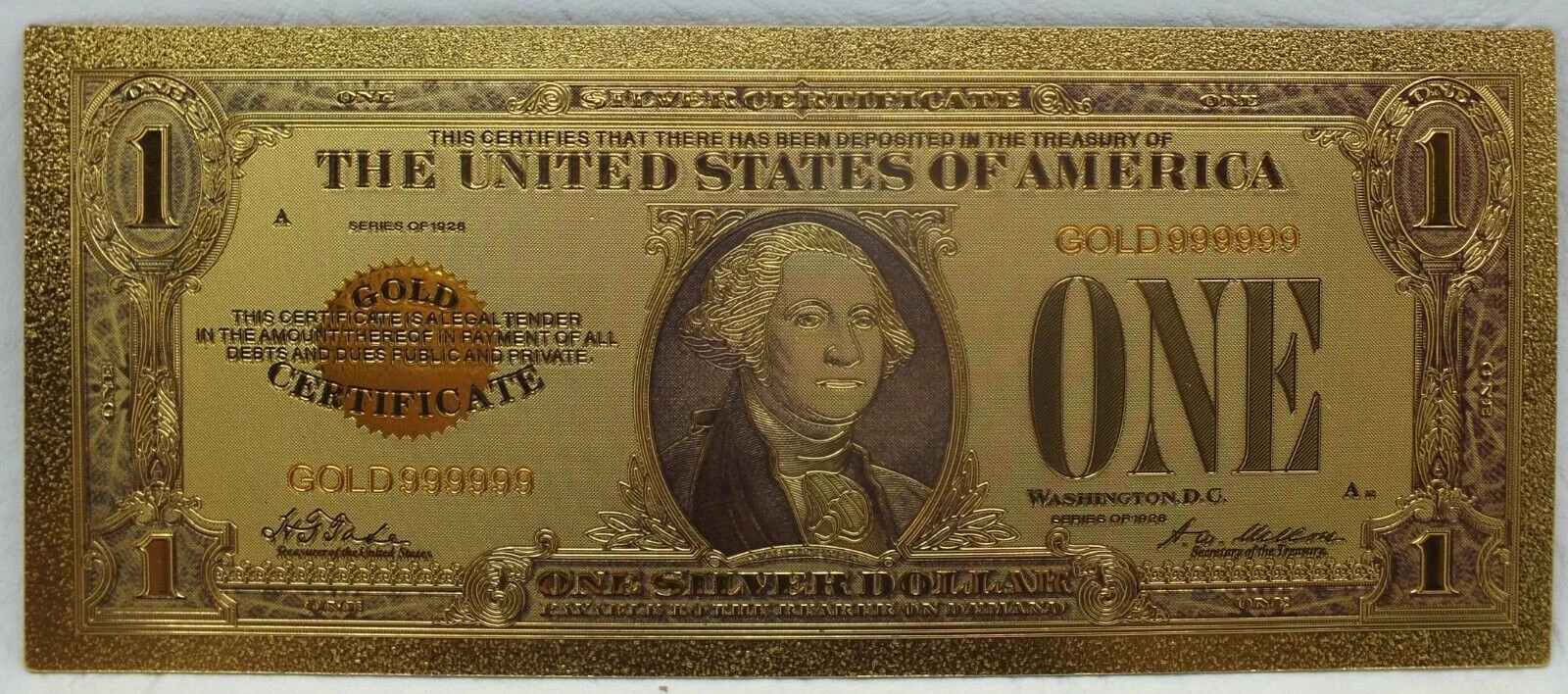 1928 Funny Back $1 Gold Foil Novelty Banknote – Great Gift!