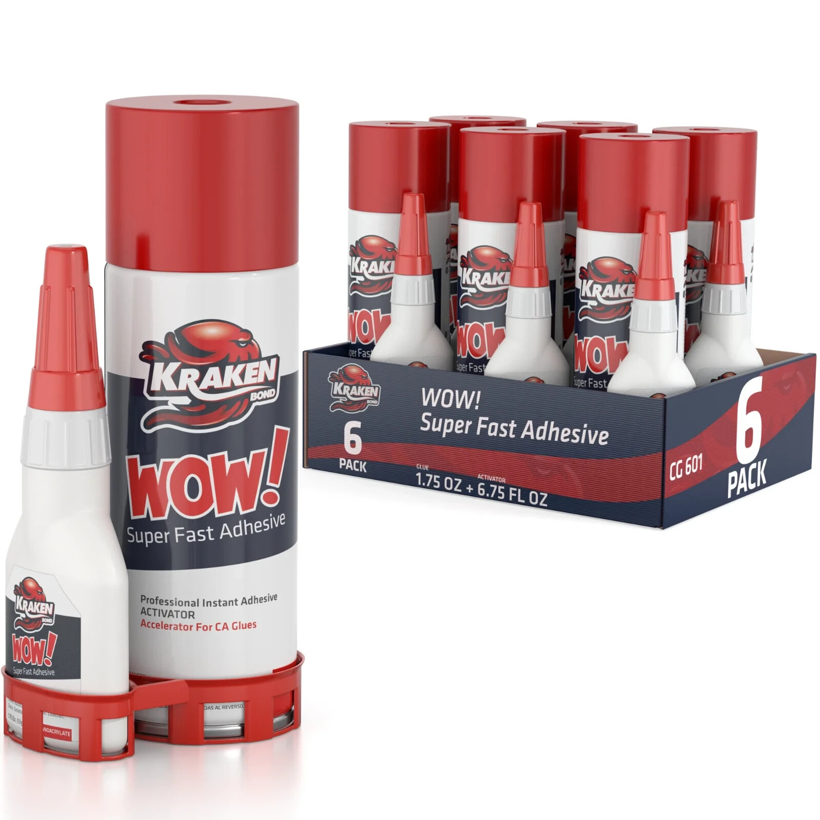 Kraken Bond WOW Super Fast Adhesive CA Glue with Activator Spray 3.50.oz 6 Pack