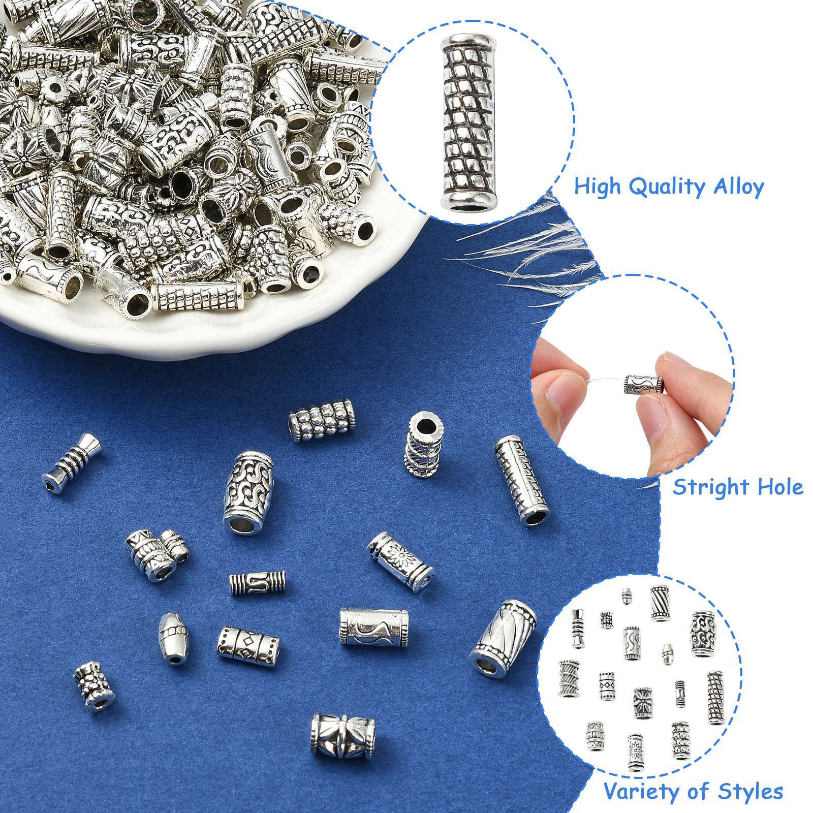 150pcs Column Spacer Beads Tibetan Antique Silver Tube Beads DIY Craft Beads