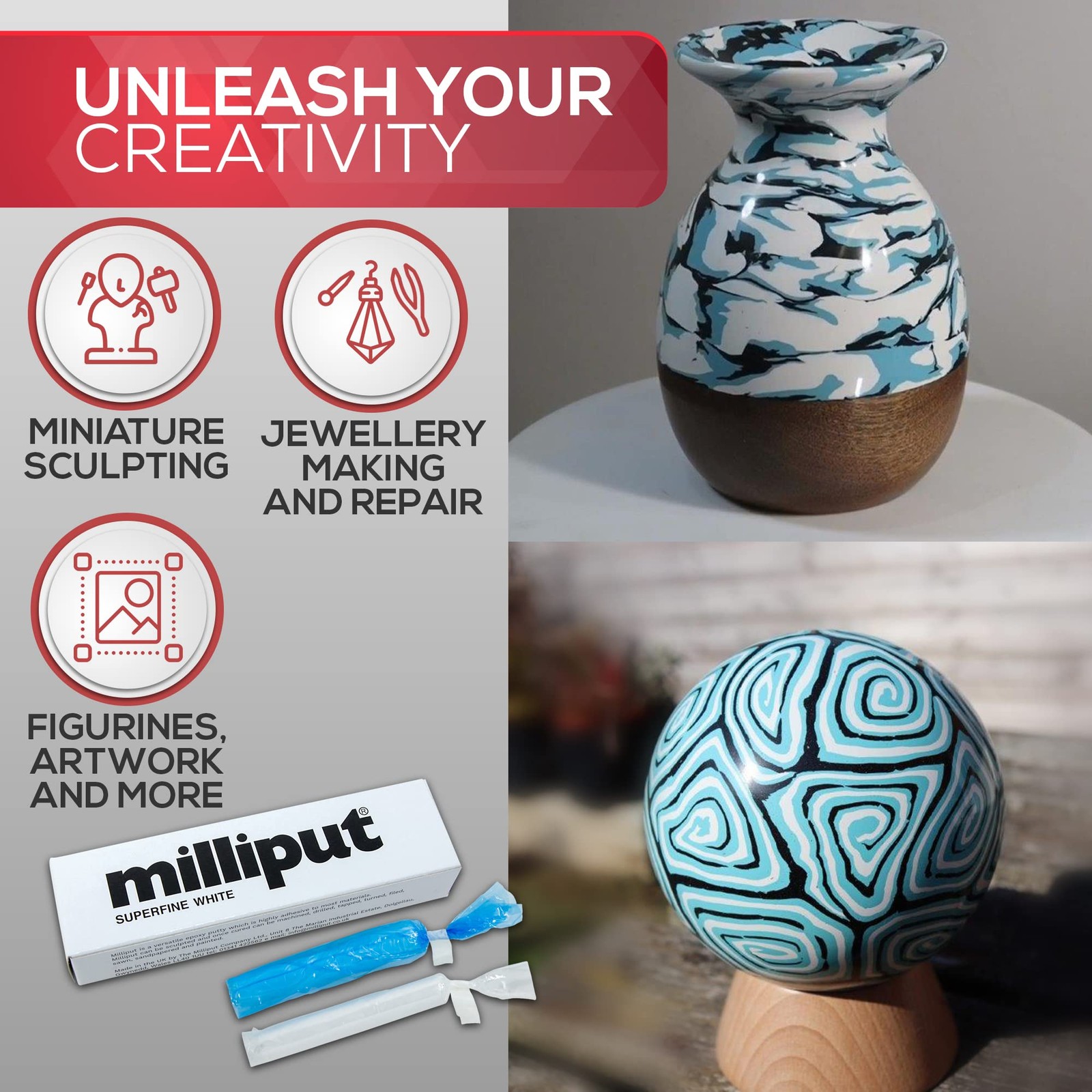 Milliput Plumbers Putty 10 Piece Set Superfine White With Sculpting Tools Sandin
