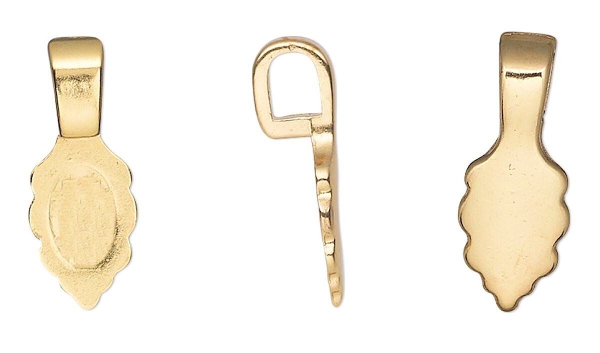Bail, Aanraku, 5 Small 18KT Gold Plated 6x15mm Glue on Bails For Pendants