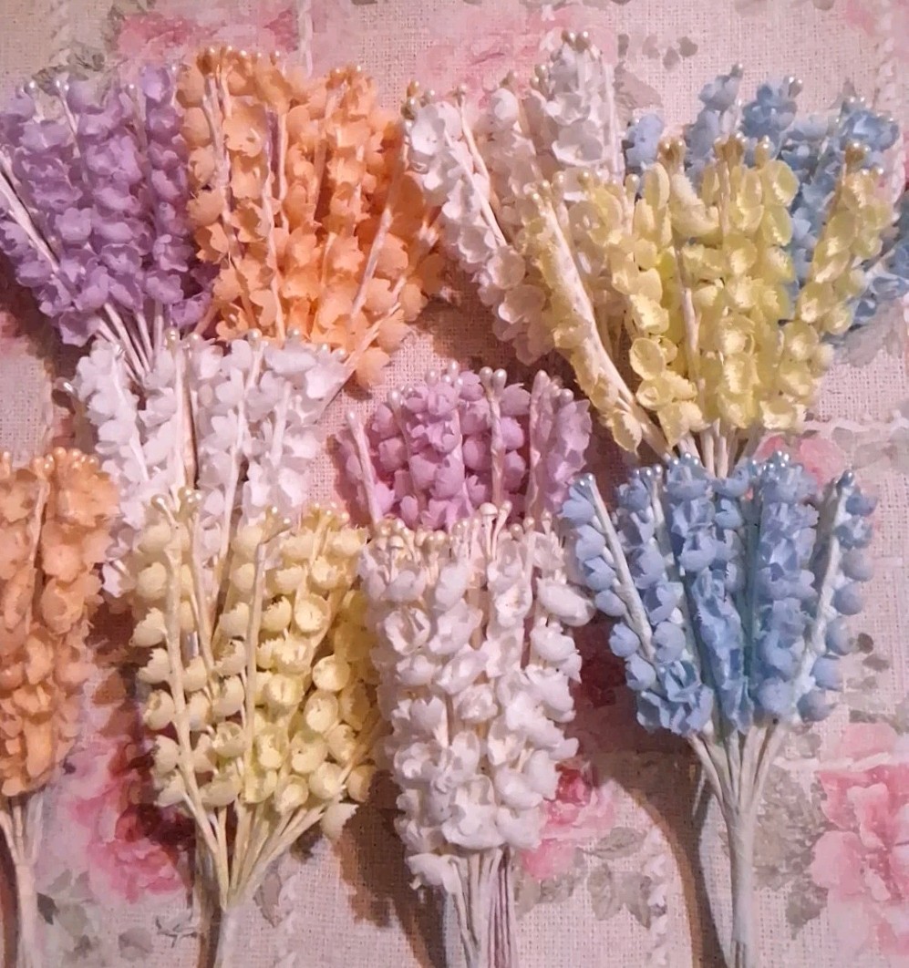 132 Vintage Silk Lily Of The Valley Millinery Flowers Stems Picks Crafts NOS