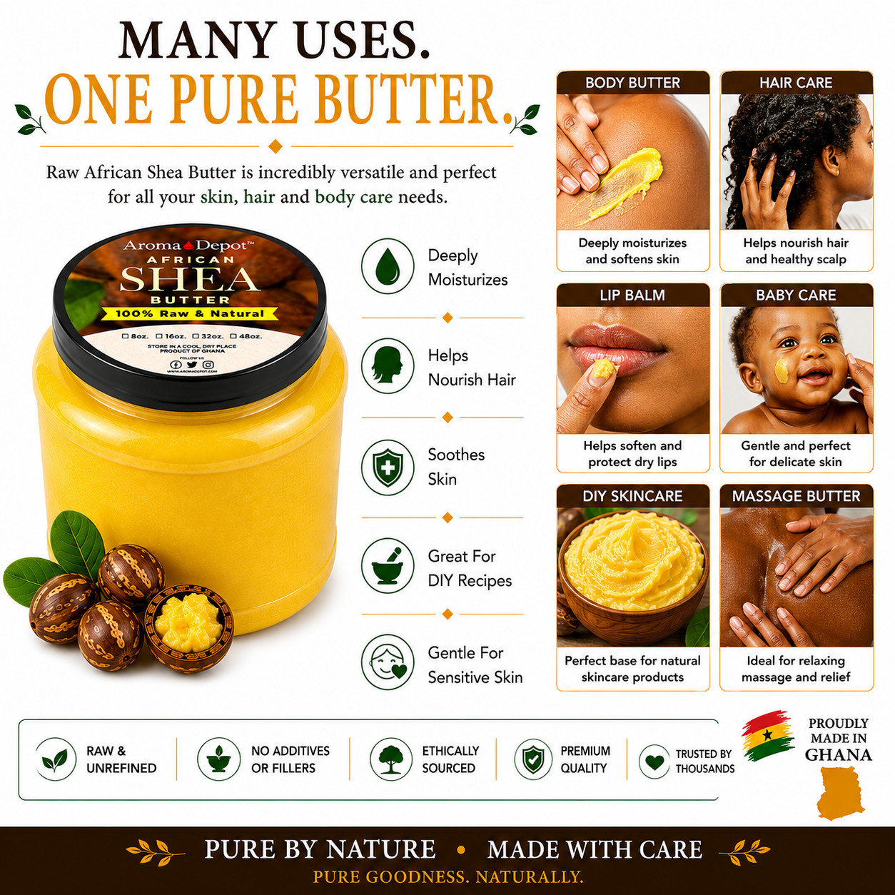 African Shea Butter Bulk 3 lb. Yellow From Ghana 100% Pure Natural Raw Unrefined
