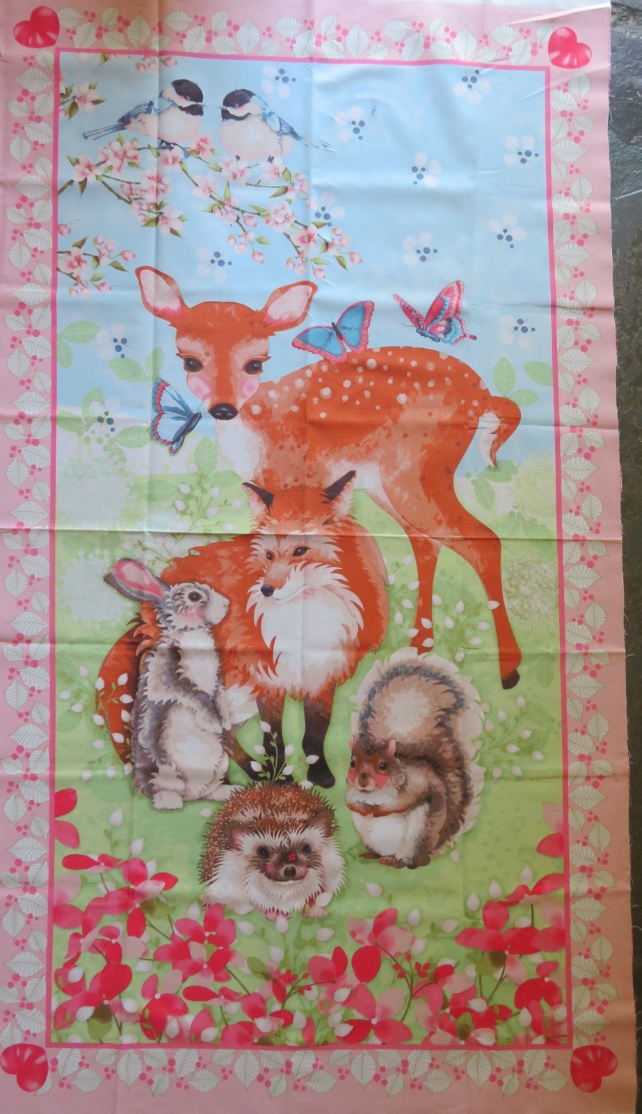 Full Bolt 9 Panels Forest Friend 24in Panel Pink Cotton Fabric Studio E