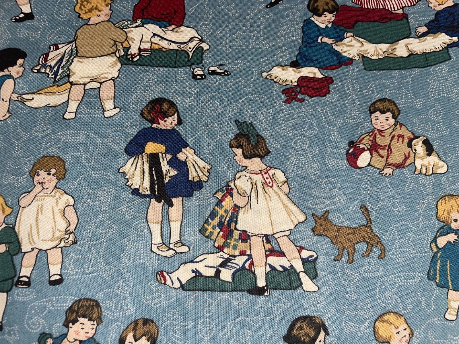 By 1/2 Yd Just Kids Under Cover Thimbleberries RJR Fabric Children on Blue BTHY