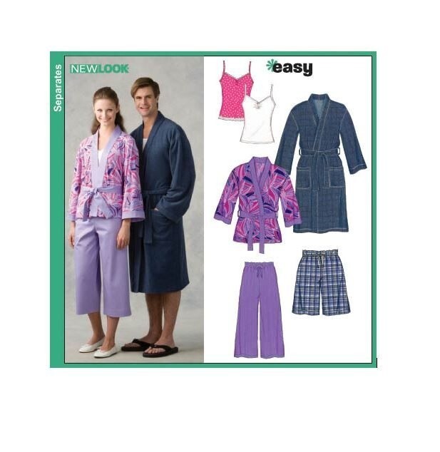 New Look Sewing Pattern 6657 Pajama Pants Shorts Top Robe Unisex Adult Sized