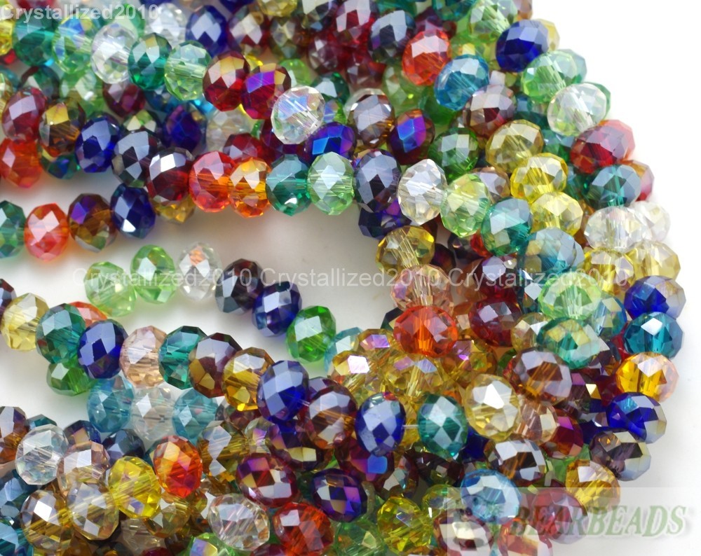Mixed 100Pcs Top Czech Crystal Faceted Rondelle Spacer Beads 3mm 4mm 6mm 7mm 8mm