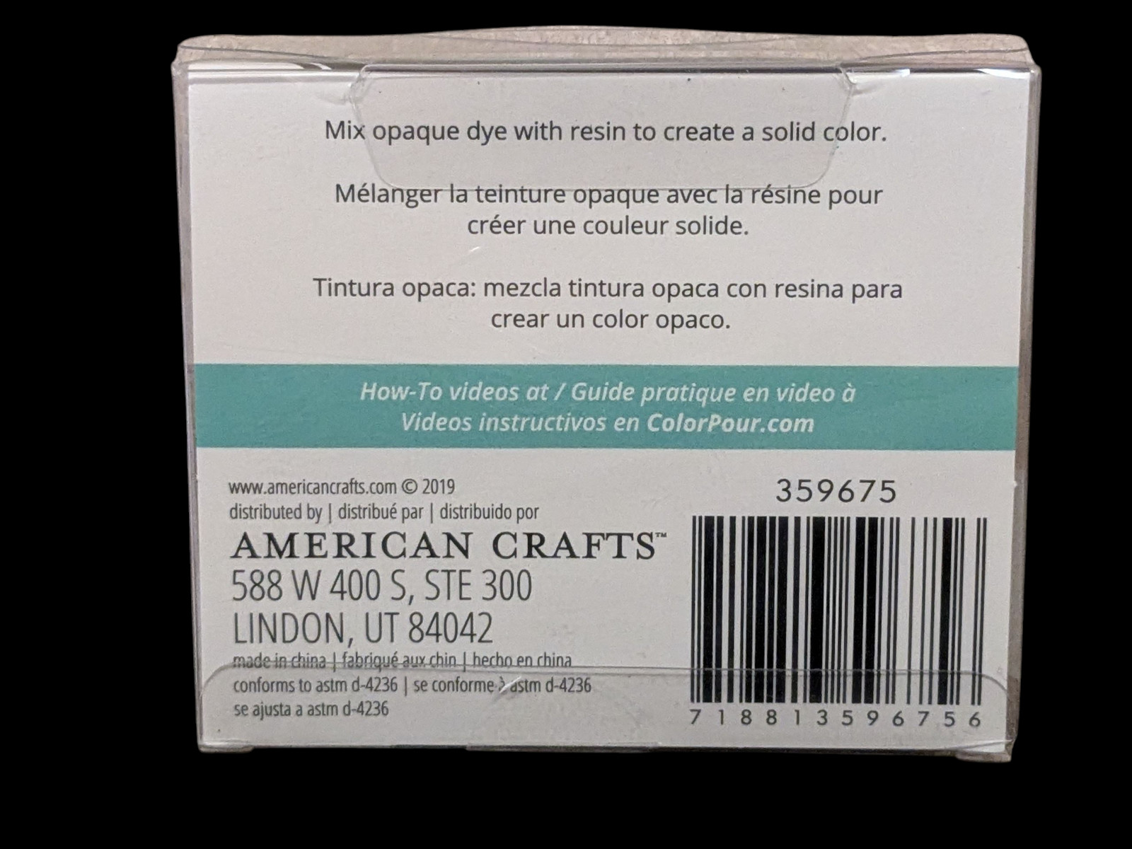 Color Pour Resin Opaque Dye 4 Pack 0.3 fl oz Each Black Silver Gold White
