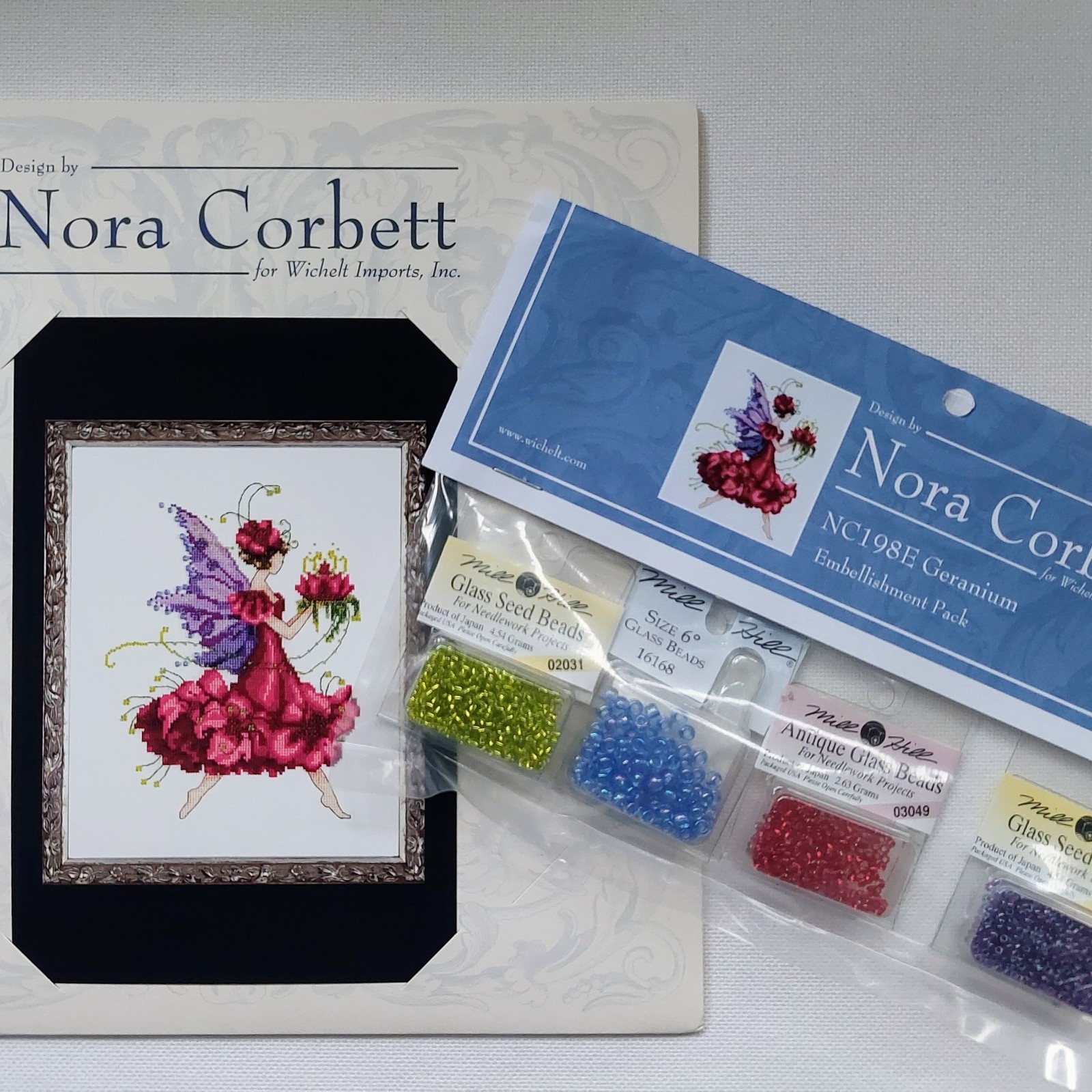 Nora Corbett Geranium Beaded Cross Stitch Pattern and Mill Hill Beads NC198