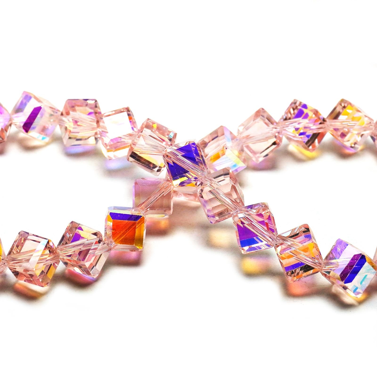 DIQIO 8mm Sparkle Cube Diagonal Crystal Beads (63-68pcs, Soft Pink AB)