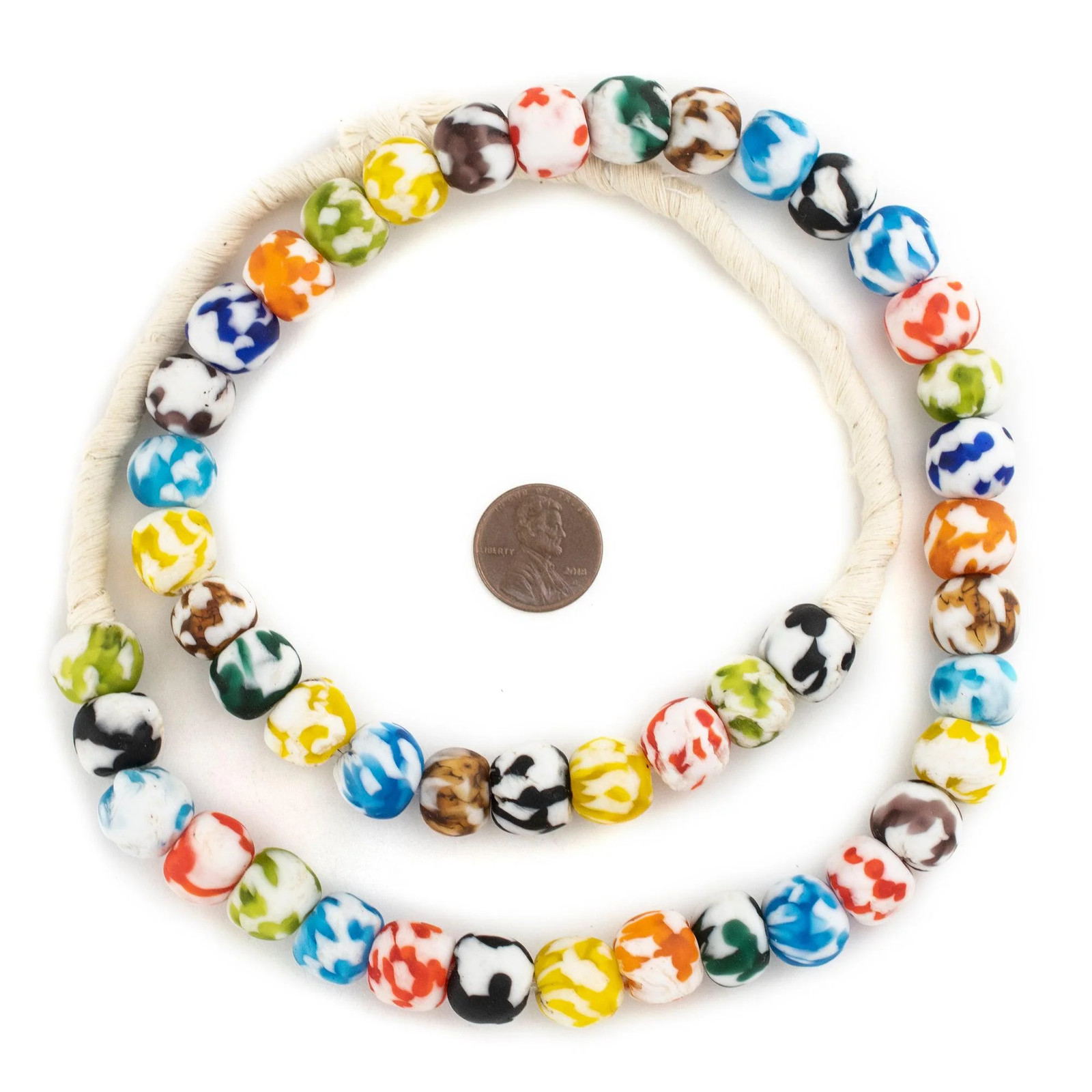 Multicolor Fused Recycled Glass Beads 14mm Ghana African Round Large Hole
