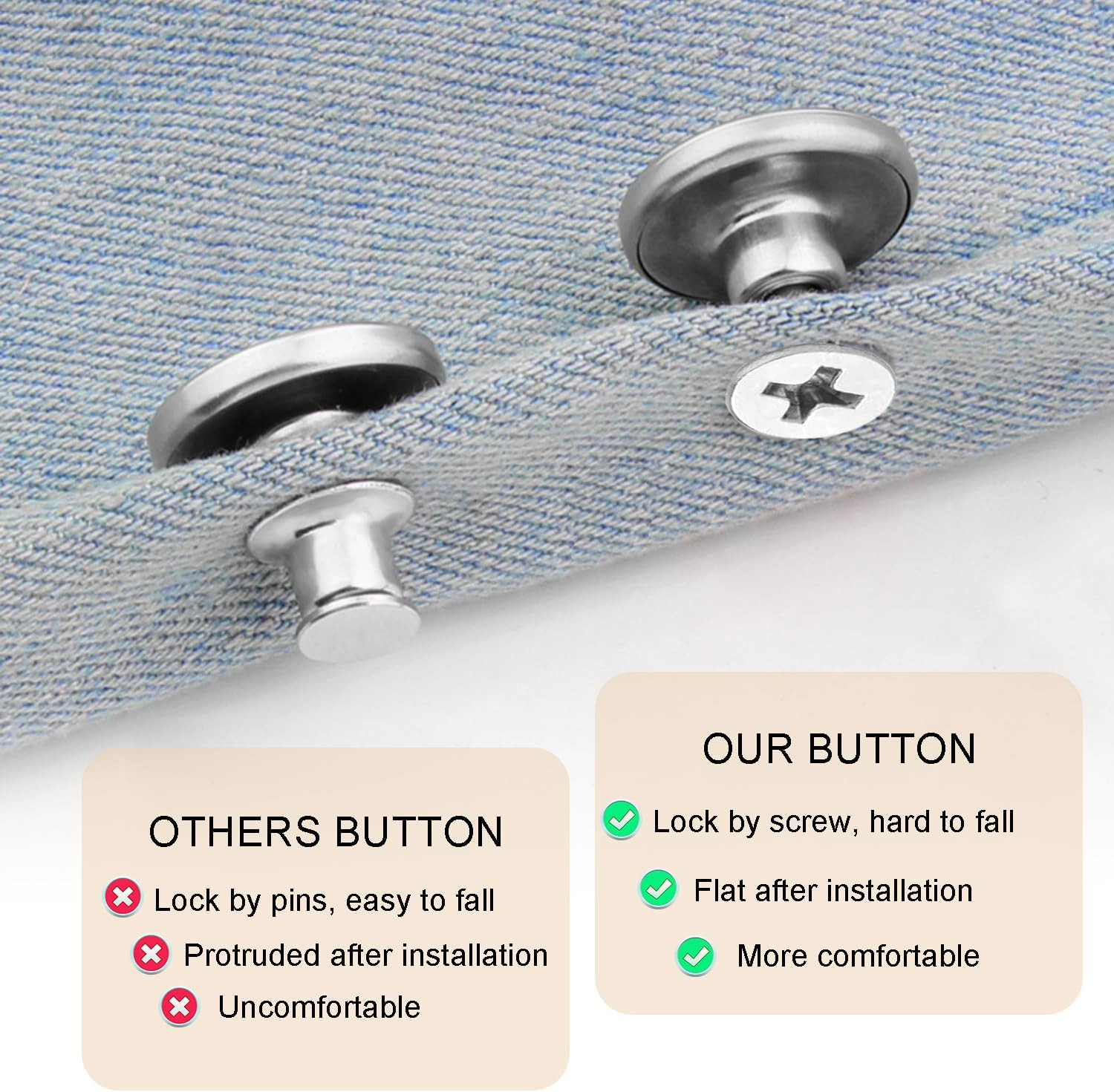 32 Sets 17mm Pants Button Replacement, No-Sew Metal Jean Buttons with Screwdrive