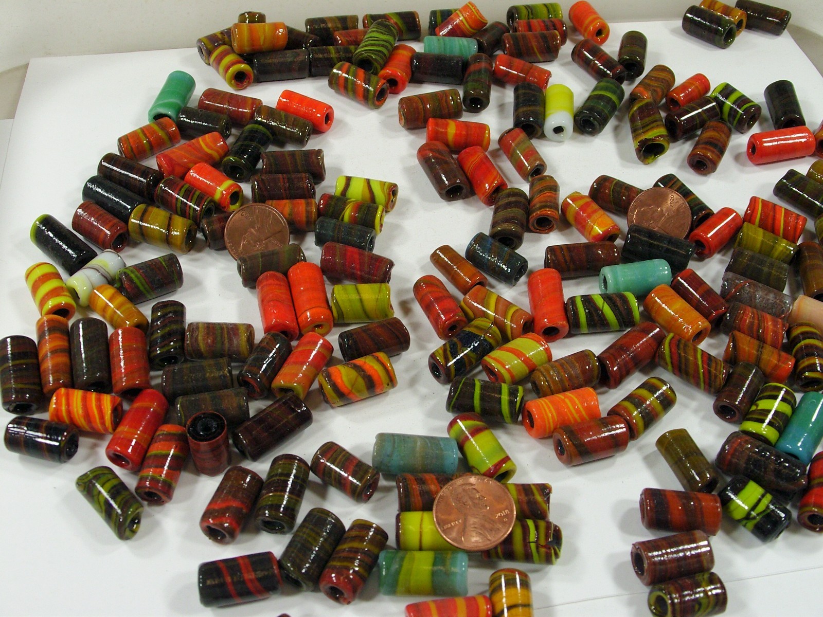 2 Pounds Multicolor India Handmade Assorted Sizes Tube Glass Beads Lot (PJM-8)⭐
