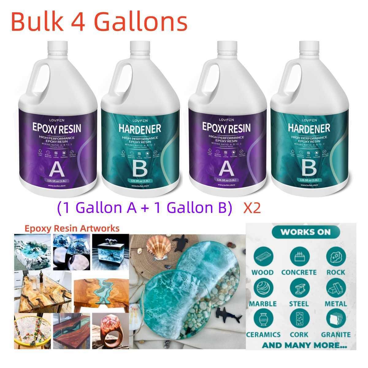Bulk 4 Gallon Kit – Crystal Clear Tumbler 1:1 Epoxy Resin DIY Craft Arts Coating