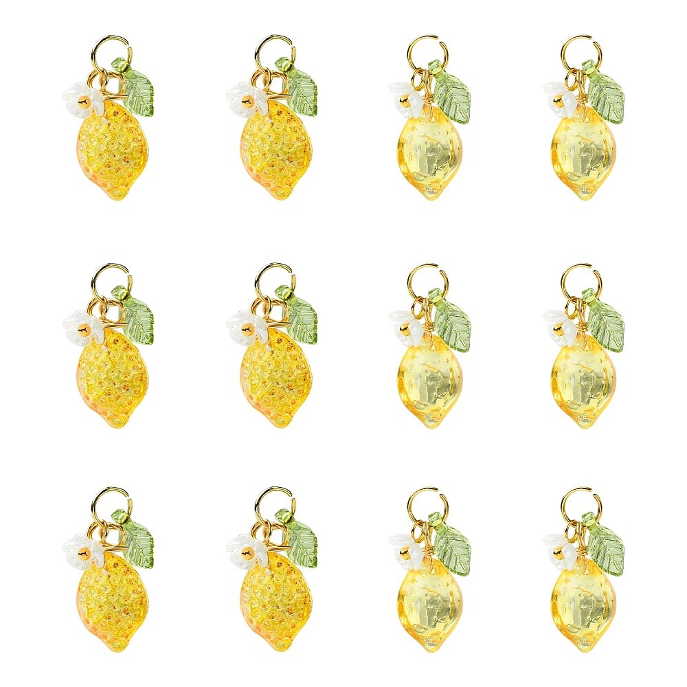 40pcs Glass Lemon Pendants 3D Imitation Fruit Dangle Charms for Jewelry DIY