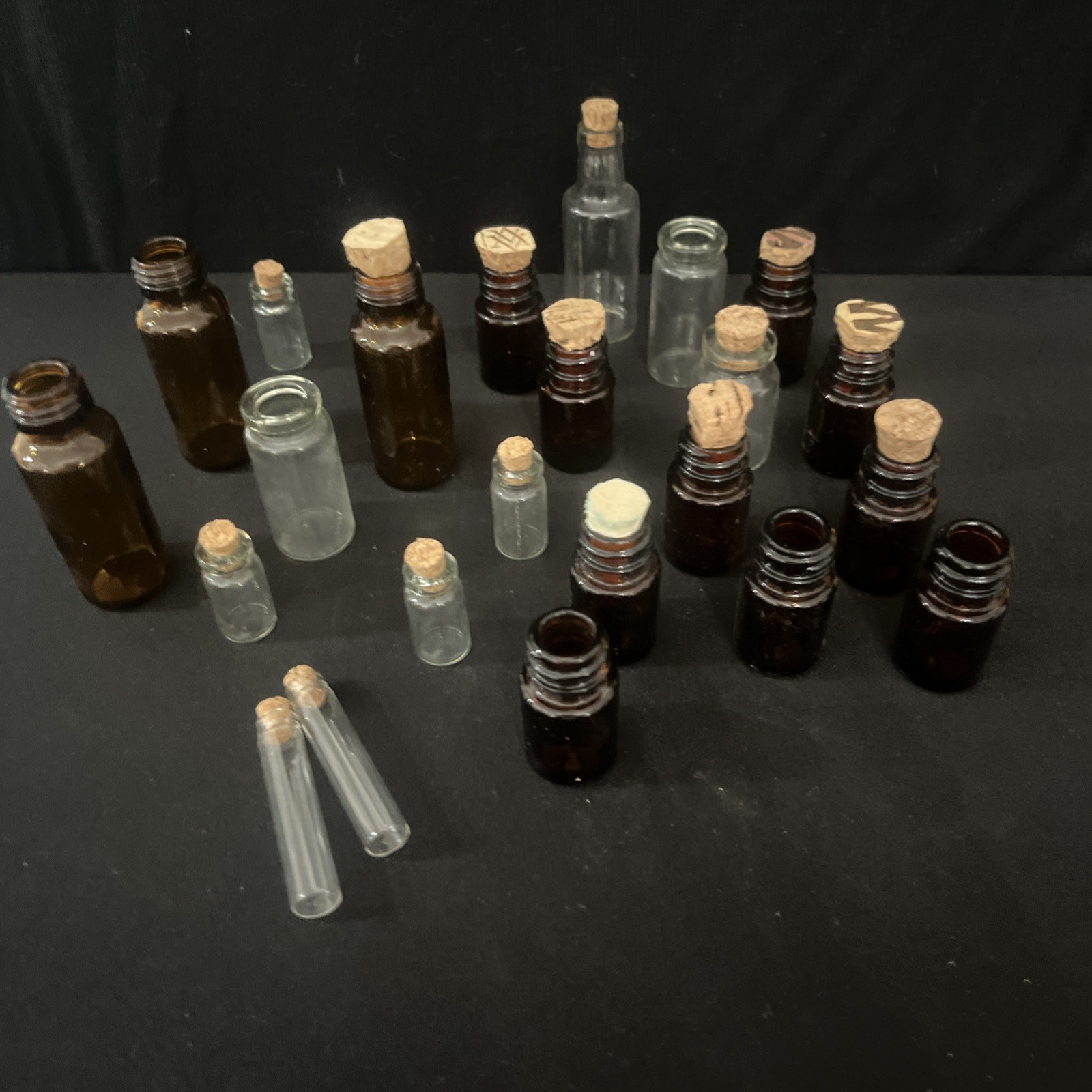 Bulk Lot 24 Mini Glass Bottles Vials Cork Top Apothecary Amber Clear Craft DIY