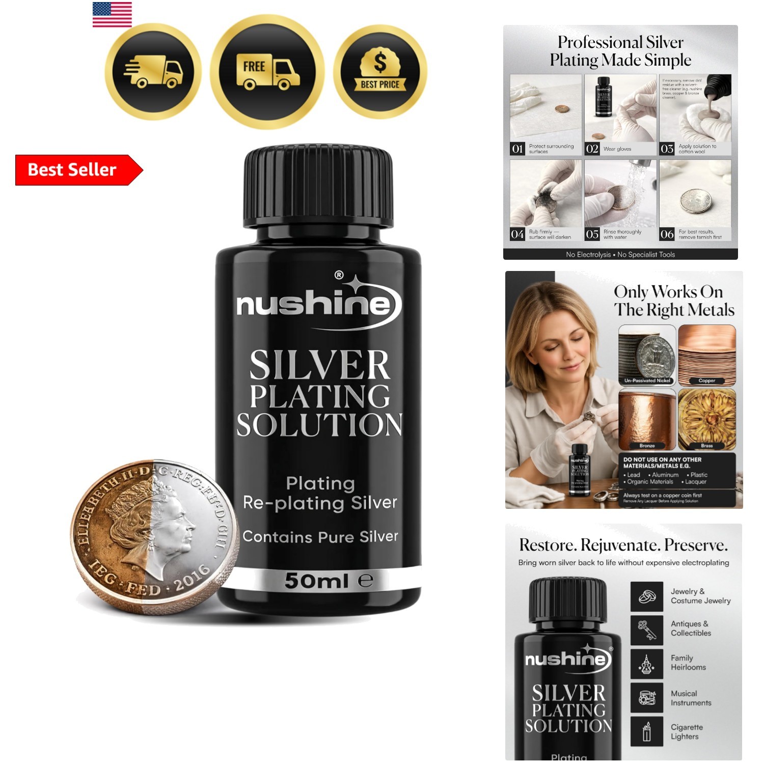 Silver Plating Solution 1.7 Oz – permanently plate PURE SLIVER onto worn silv…