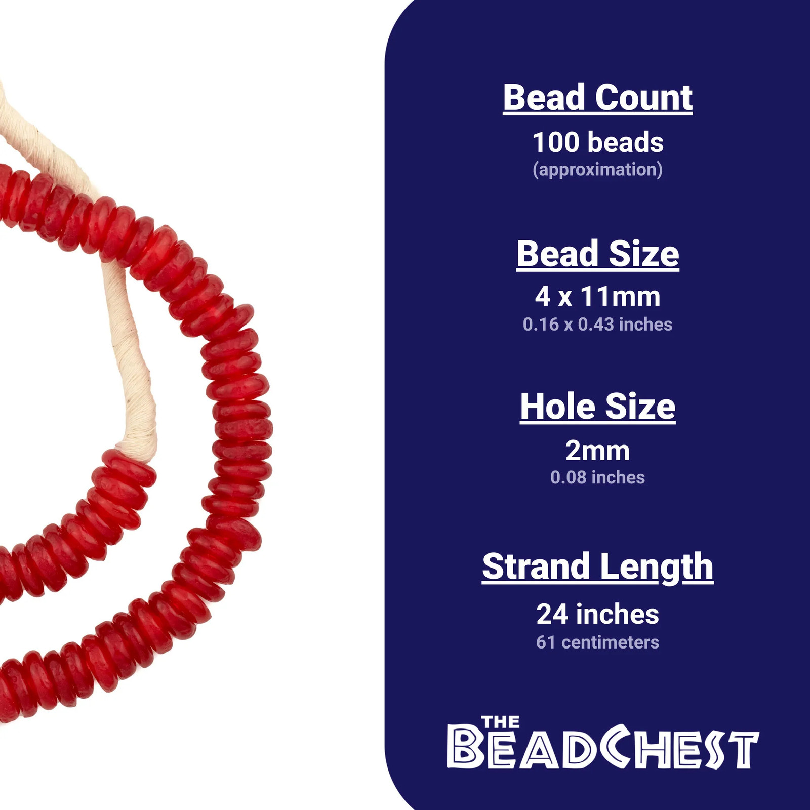 Red Rondelle Recycled Glass Beads 11mm Ghana African Sea Glass Disk Large Hole