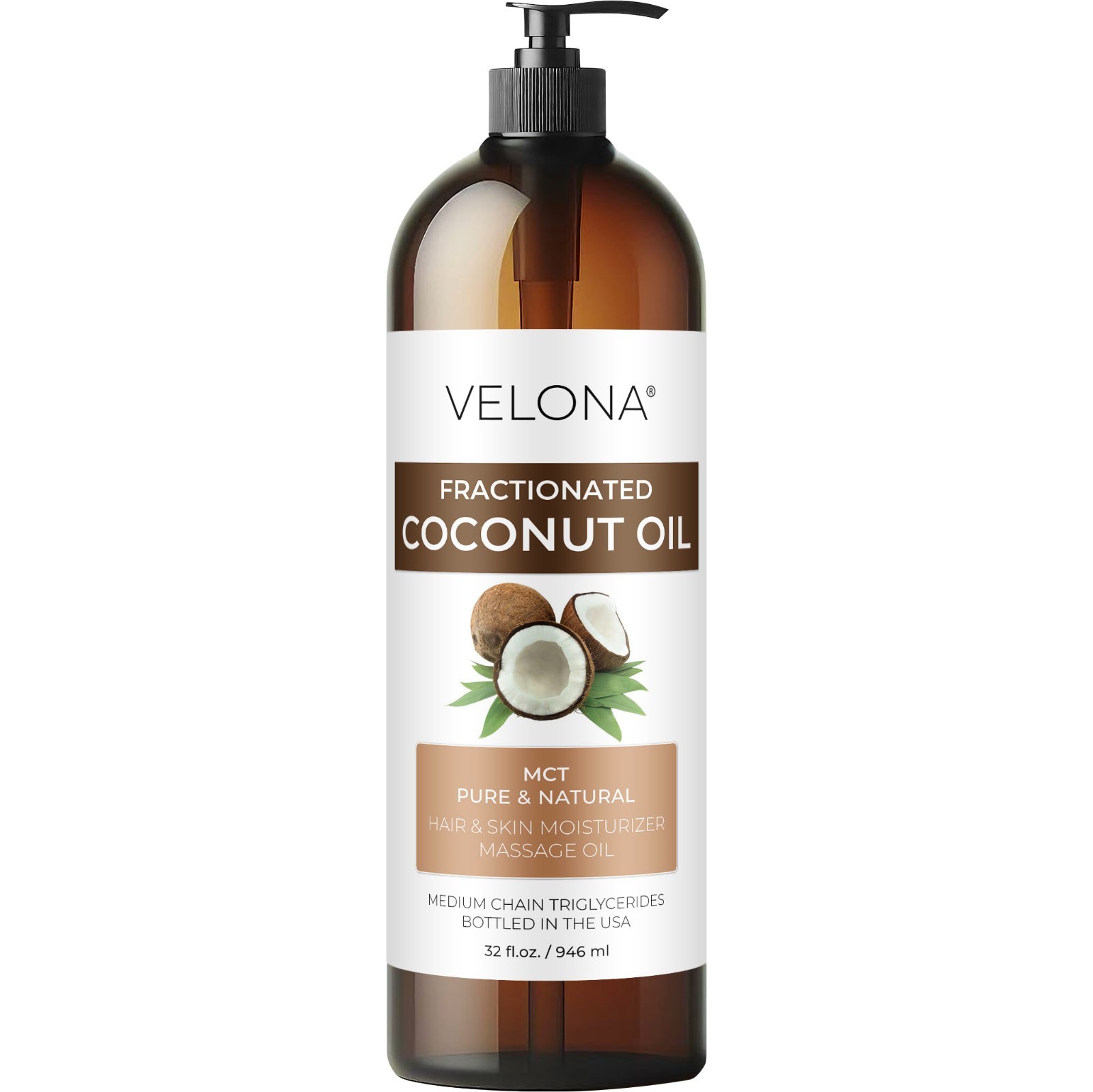 Coconut Oil by Velona – 2oz-7lb Fractionated Ultra Refined Skin Face Body Hair