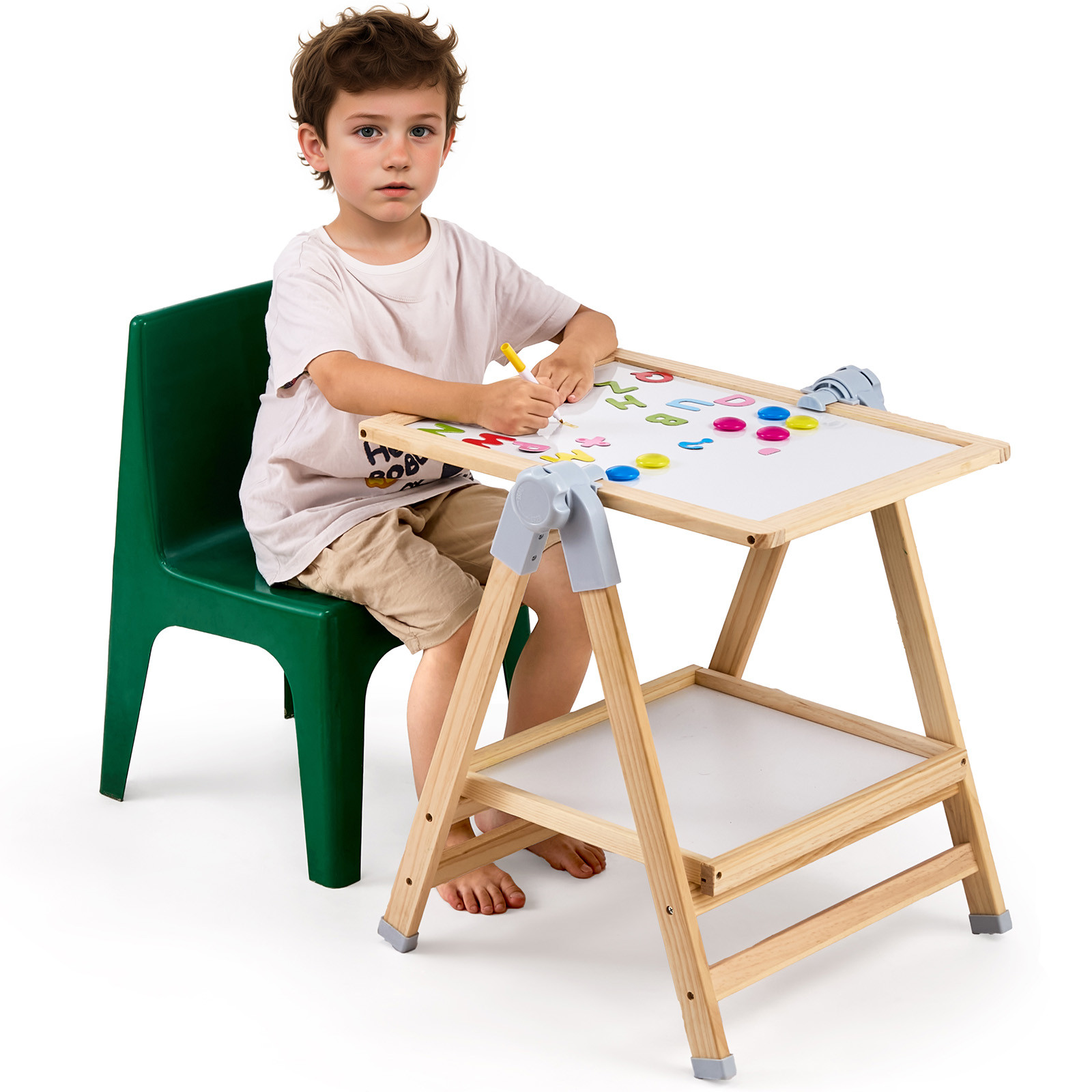 VEVOR 2-in-1 Kids Art Easel Double-Sided Wooden Magnetic Whiteboard Chalkboard