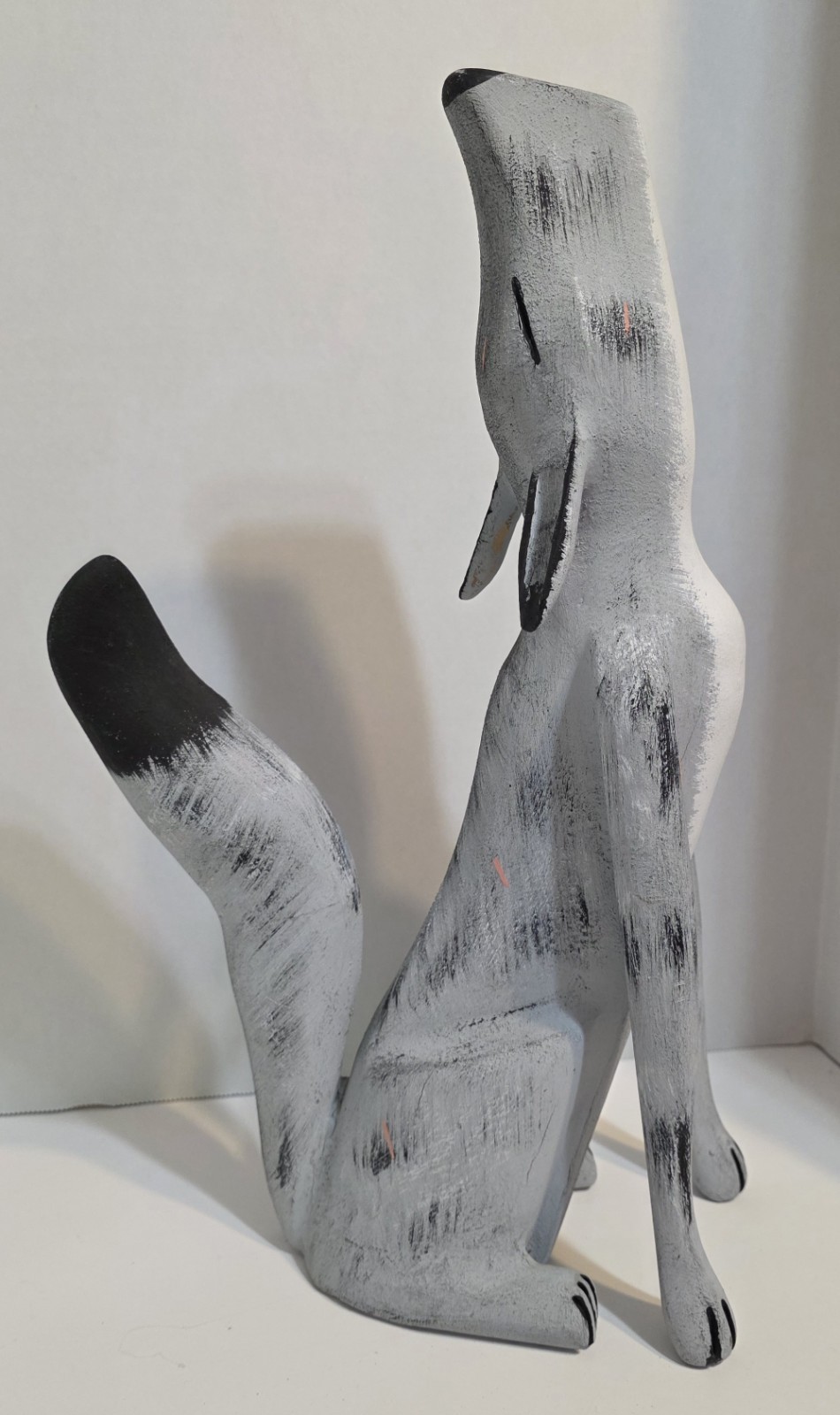 Rare 1990 Wood Carving DUANE ALVAREZ Coyote New Mexico Signed Folk Art