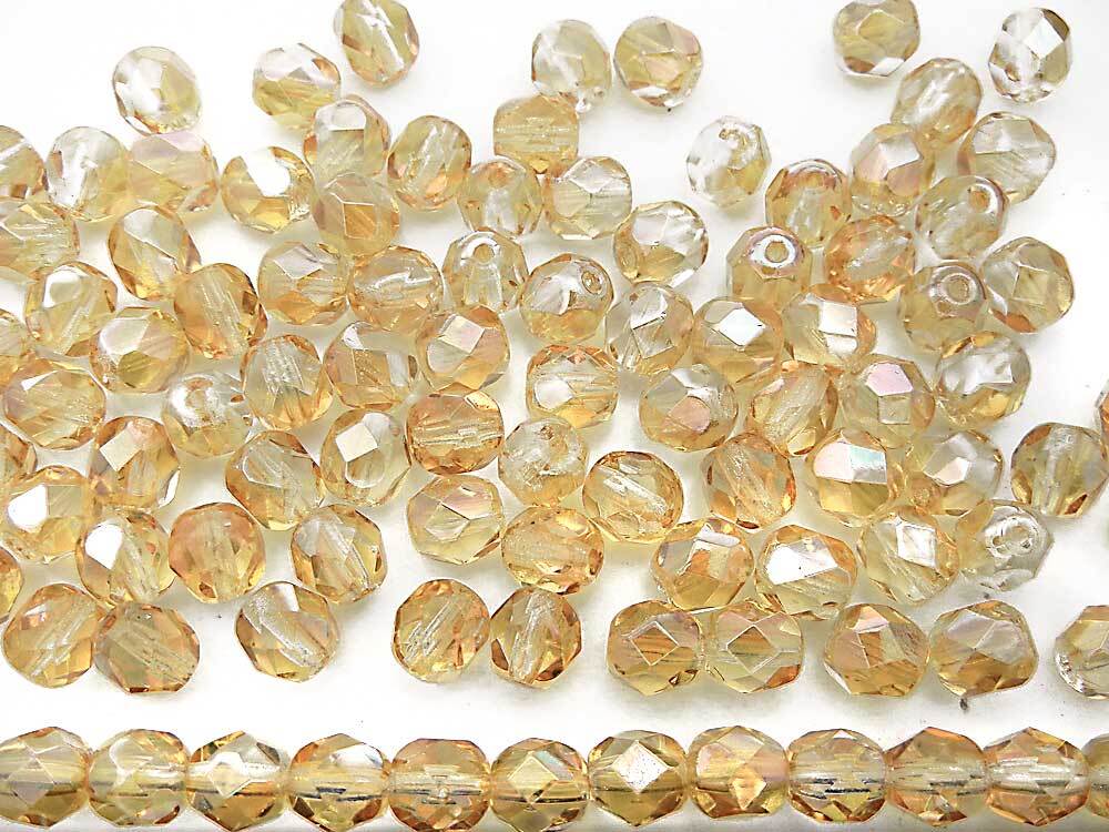 Czech Fire Polished Round Faceted Beads in Crystal Champagne coated 3-4-5-6-8mm