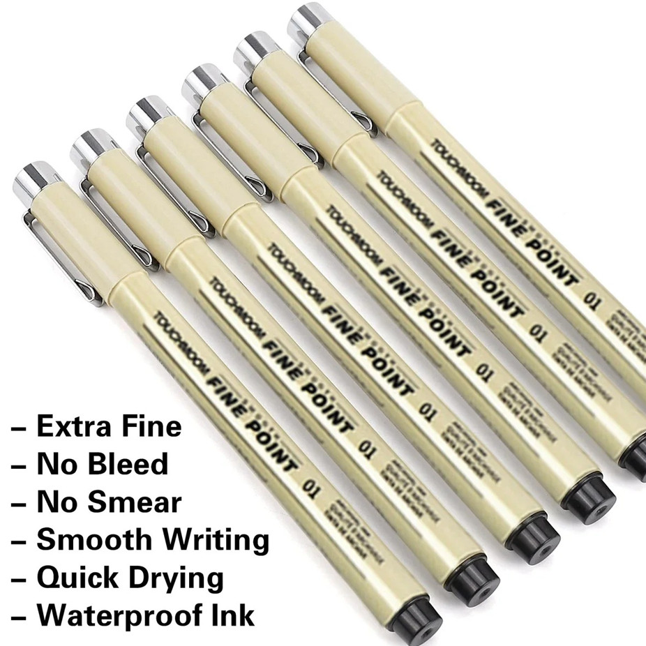 9pcs Fineliner Sketch Pen Set – Black Hook & Needle Tip Drawing Markers