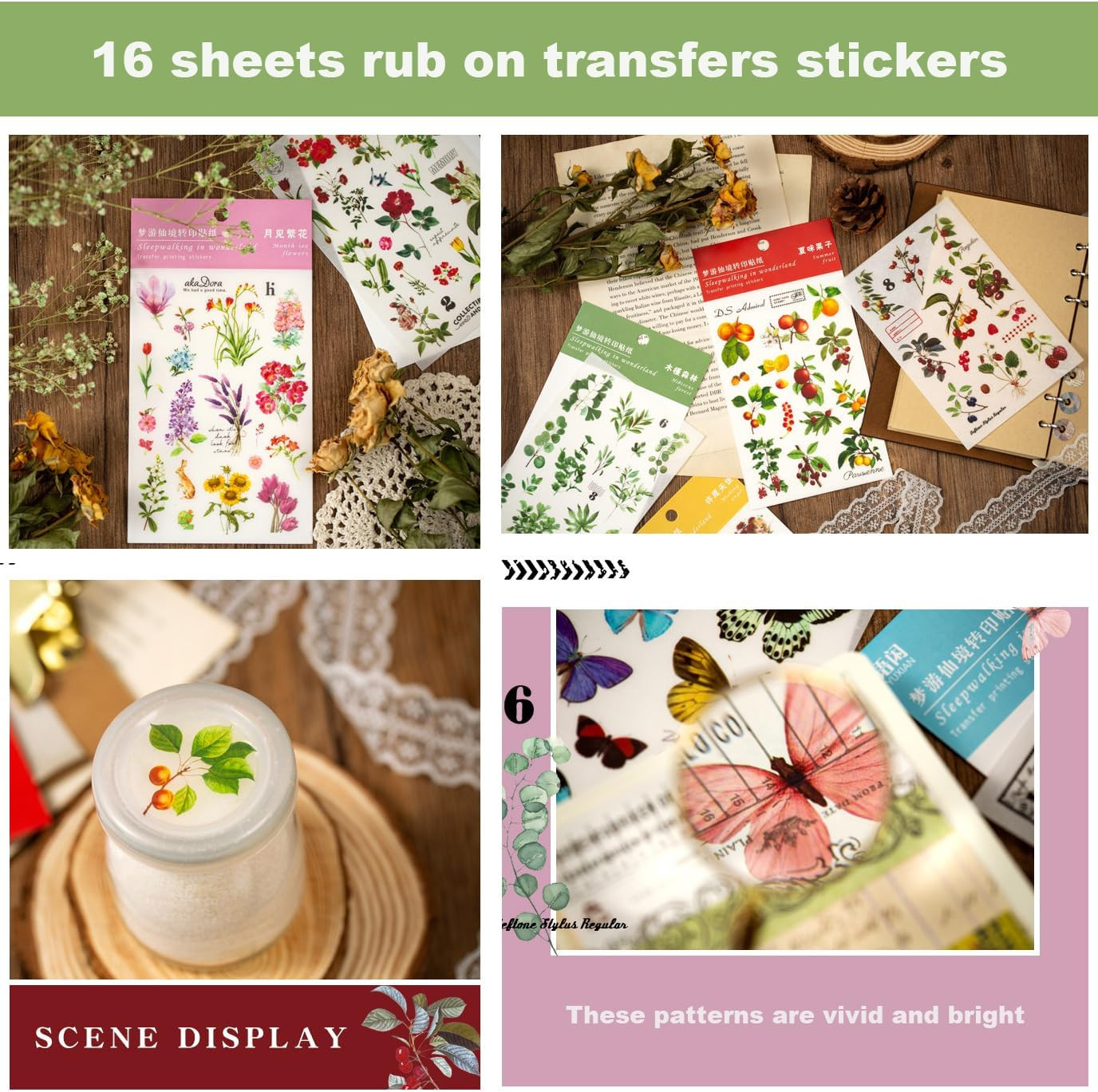 10 Sheets Rub on Transfers for Crafts Vintage Rub on Transfer Stickers Flower Pl