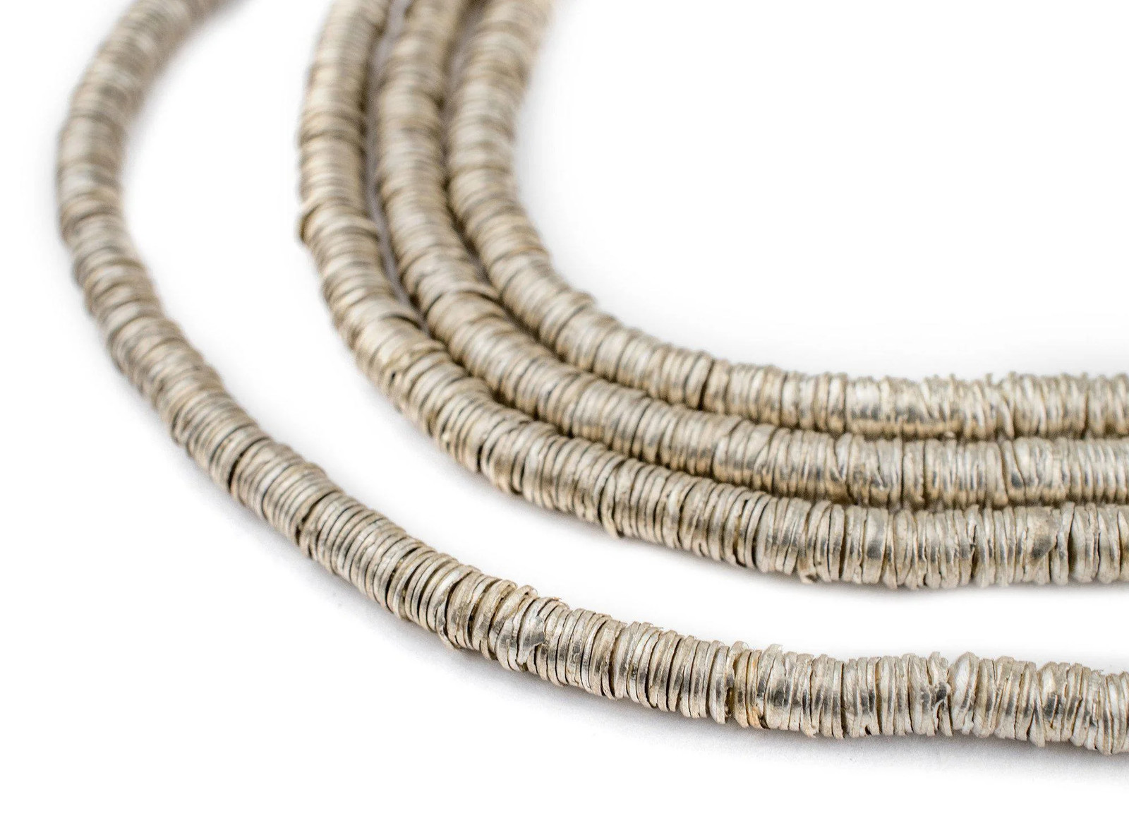 Silver Interlocking Crisp Beads 4mm White Metal 25 Inch Strand