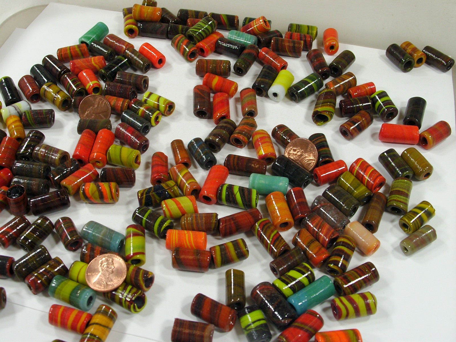 2 Pounds Multicolor India Handmade Assorted Sizes Tube Glass Beads Lot (PJM-8)⭐