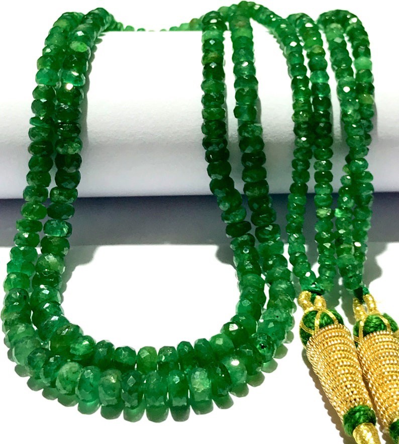 Zambian Green Emerald Faceted Rondelle Beads 2 Layer Emerald Necklace Gemstone