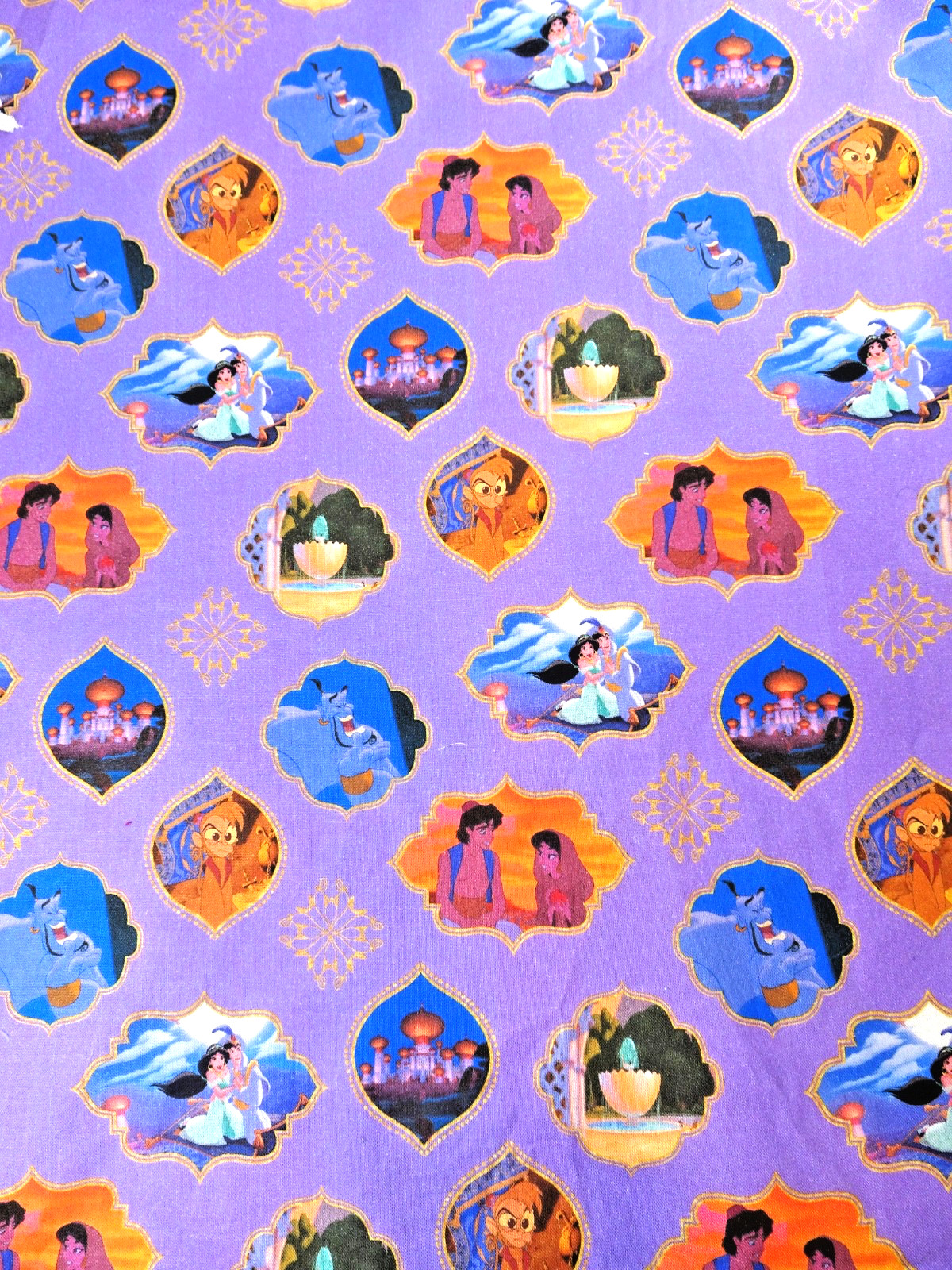 Disney Aladdin & Jasmine COTTON FABRIC 18″ x 30″ Purple/Orange Quilts Crafts