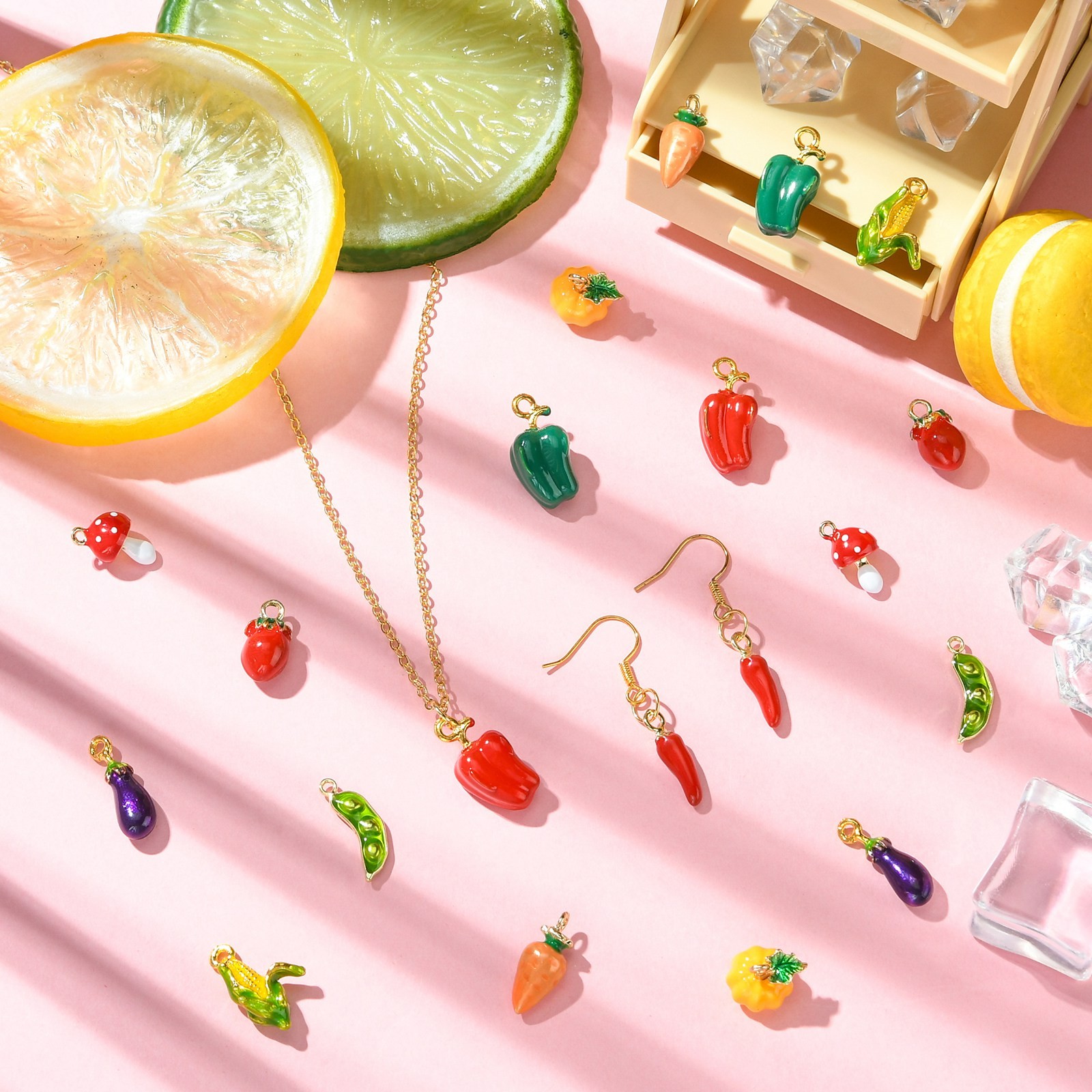 20pcs 3D Vegetable Fruit Enamel Charms Assorted Food Enamel Charms for DIY
