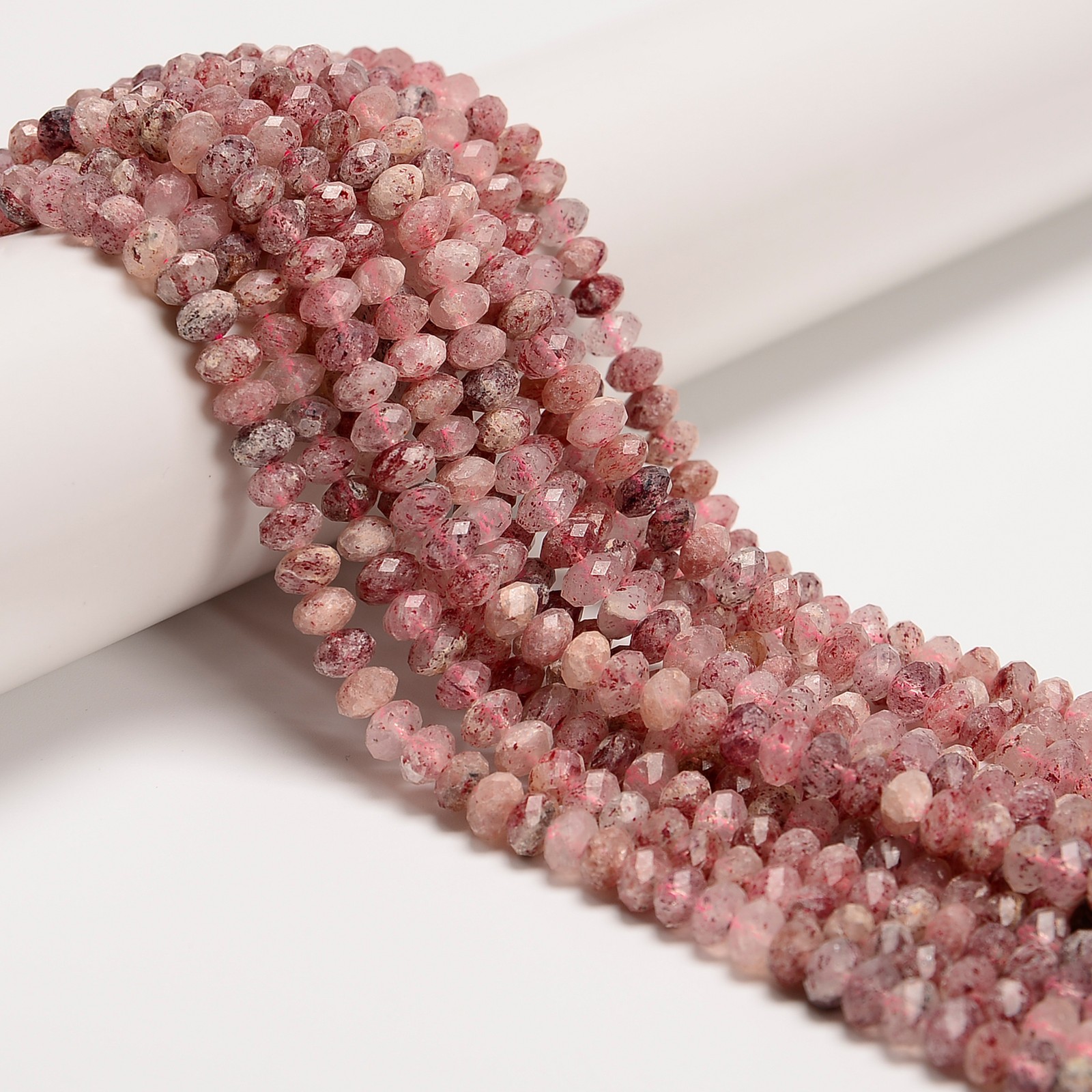 Natural Multi Strawberry Quartz Faceted Rondelle Beads Size 4x6mm 15.5” Strand