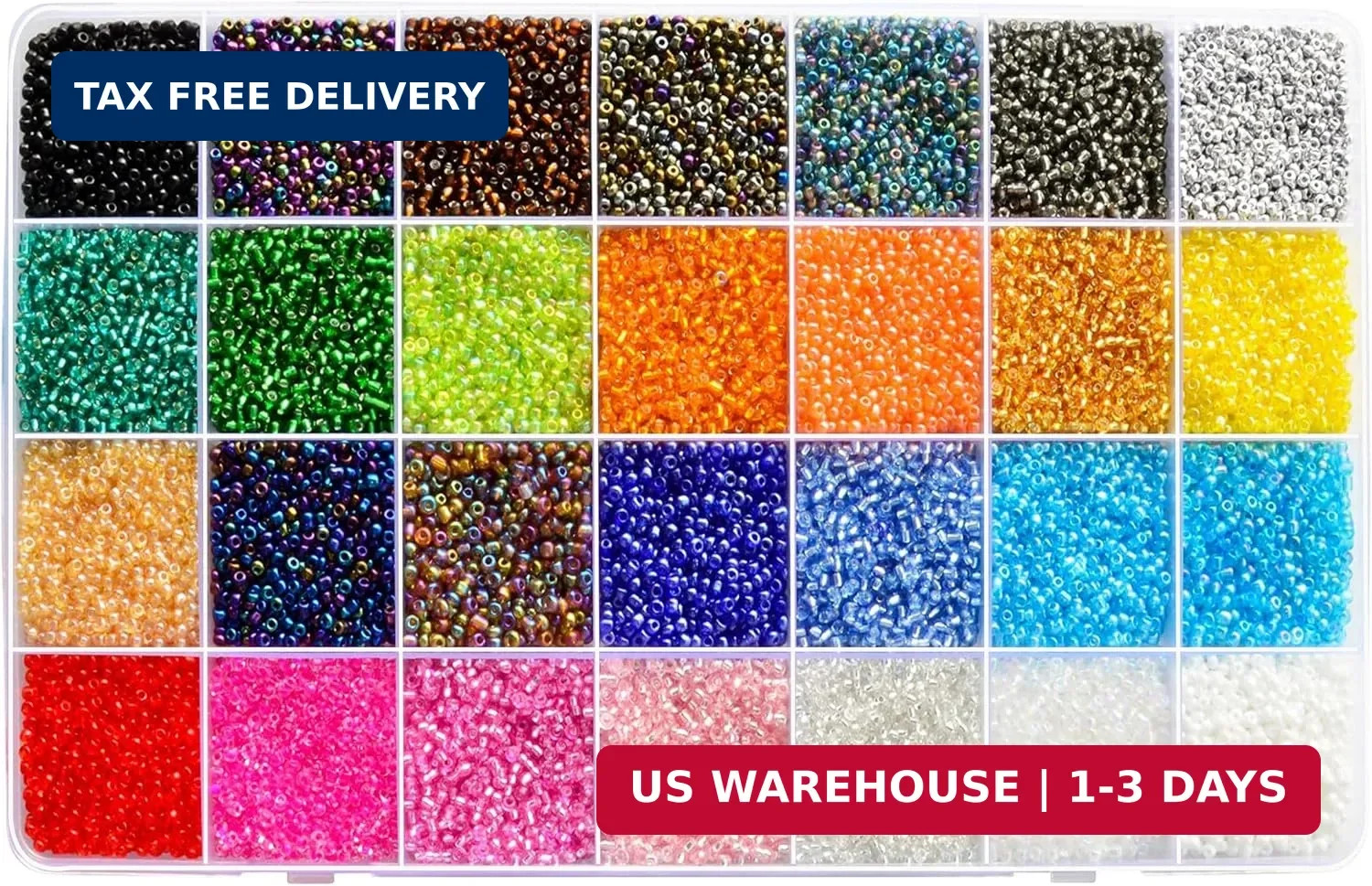 26000PCS 2mm Glass Seed Beads Kit – 28 Assorted Colors Small Beads Set for Jewel