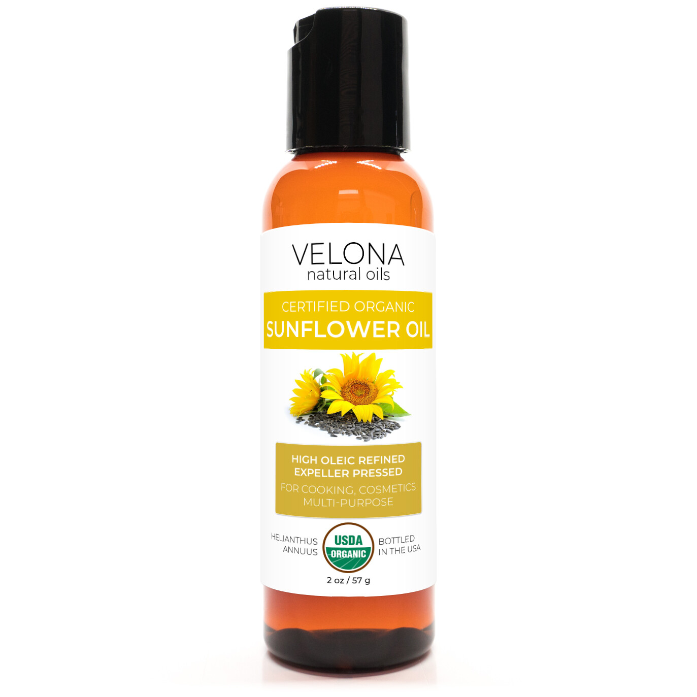 Velona USDA Certified Organic Sunflower Oil – 2 oz 100% Pure High Oleic Refined