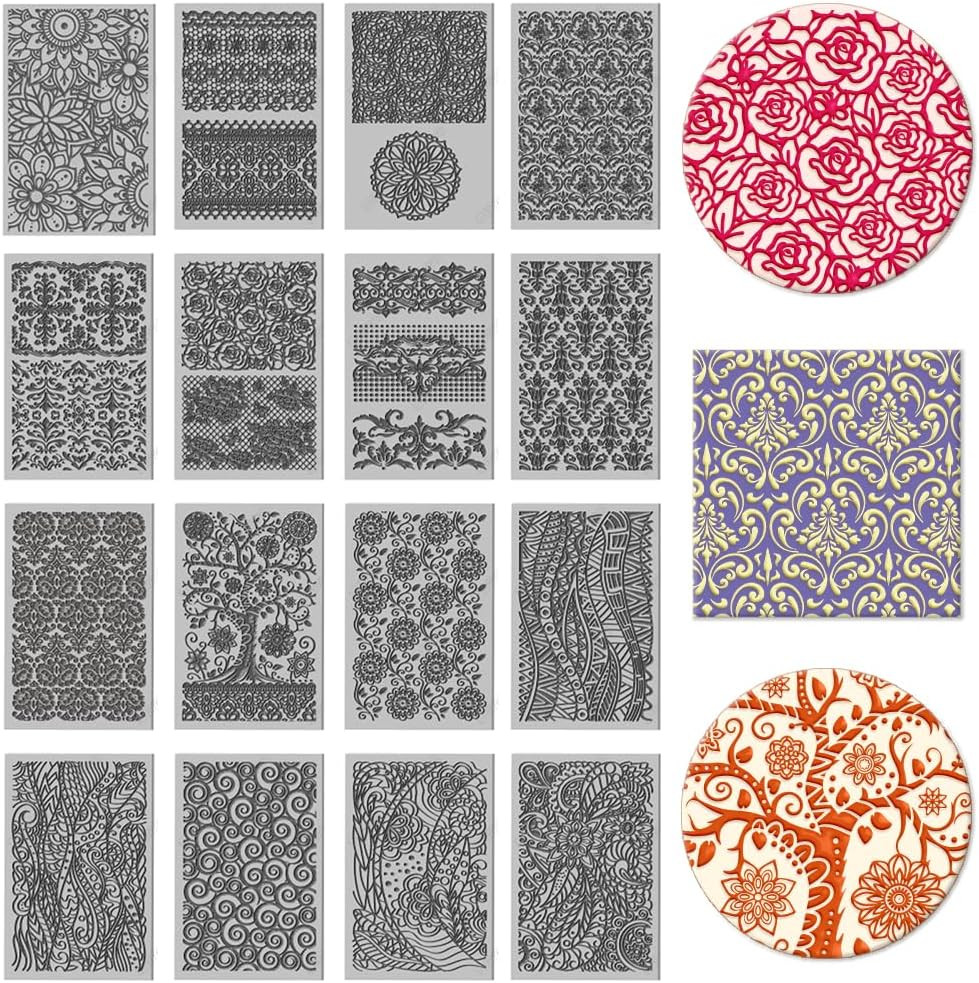 16 Sheets 16 Styles Retro Lace Polymer Clay Texture Mat Mandala Tree