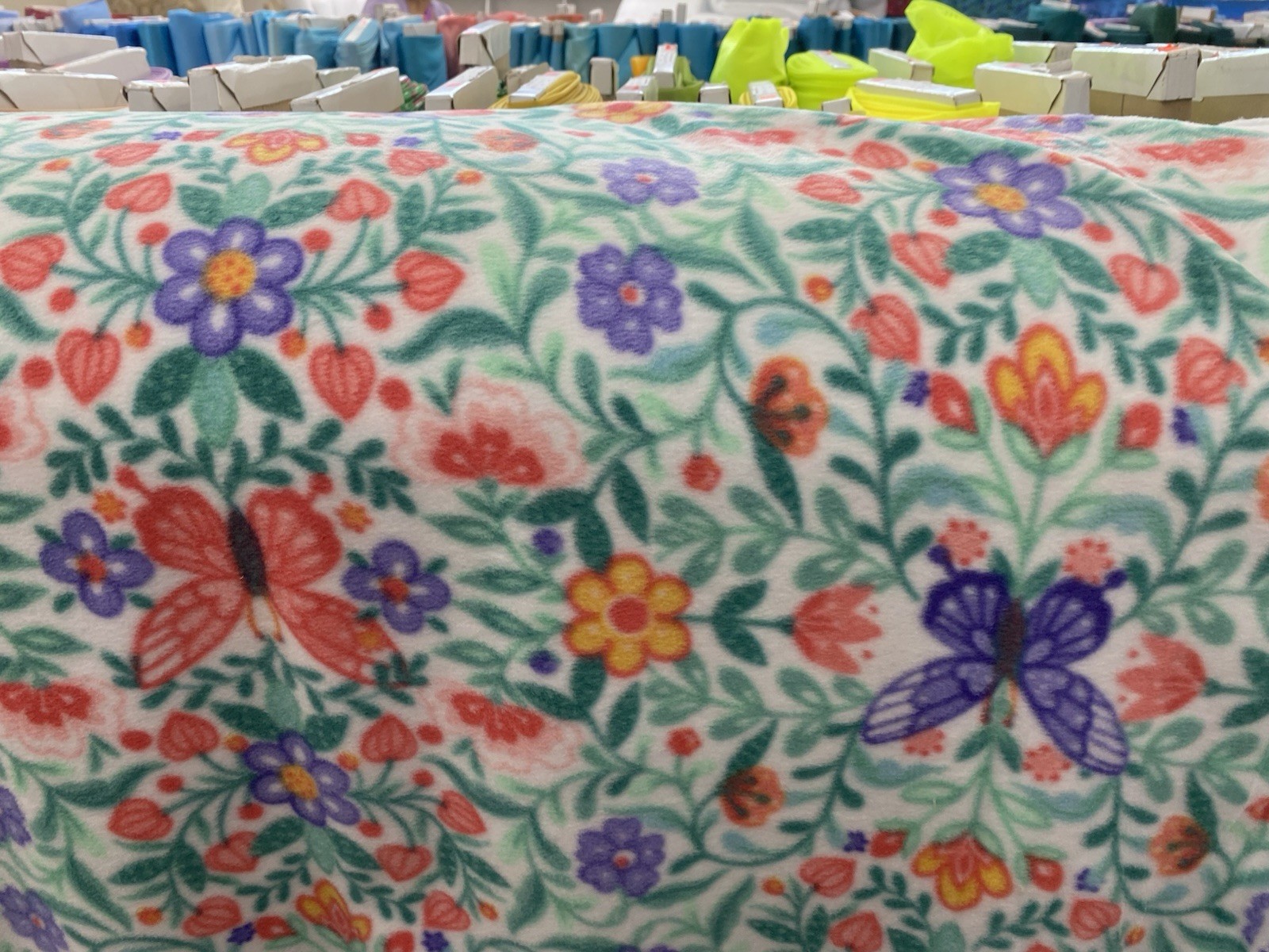 Colorful Flower Butterfly Fleece Fabric, 60” Wide, Sold By The Yard