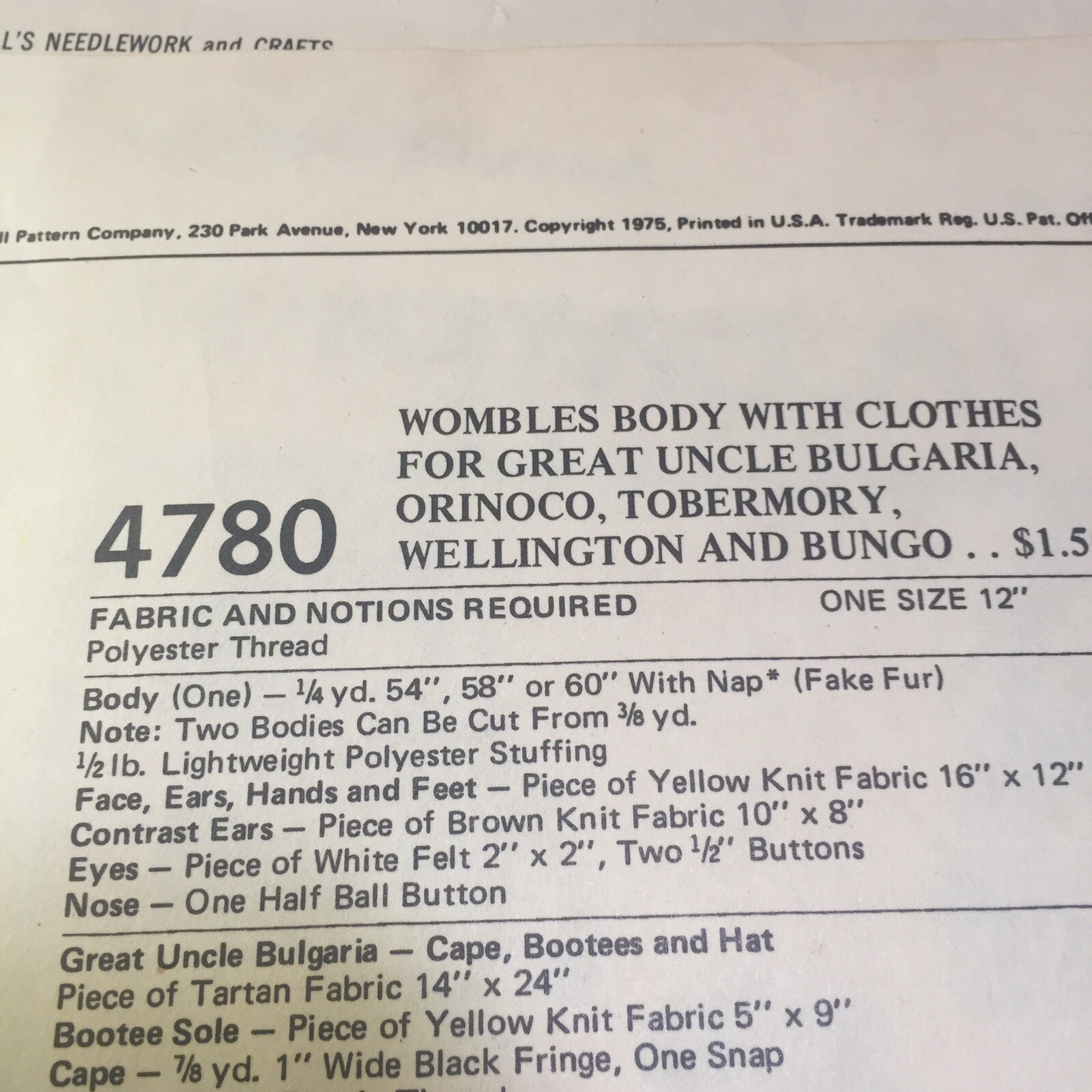 McCall’s 4780 Wobbles Body w Clothes Uncle Bulgaria Orinoco etc