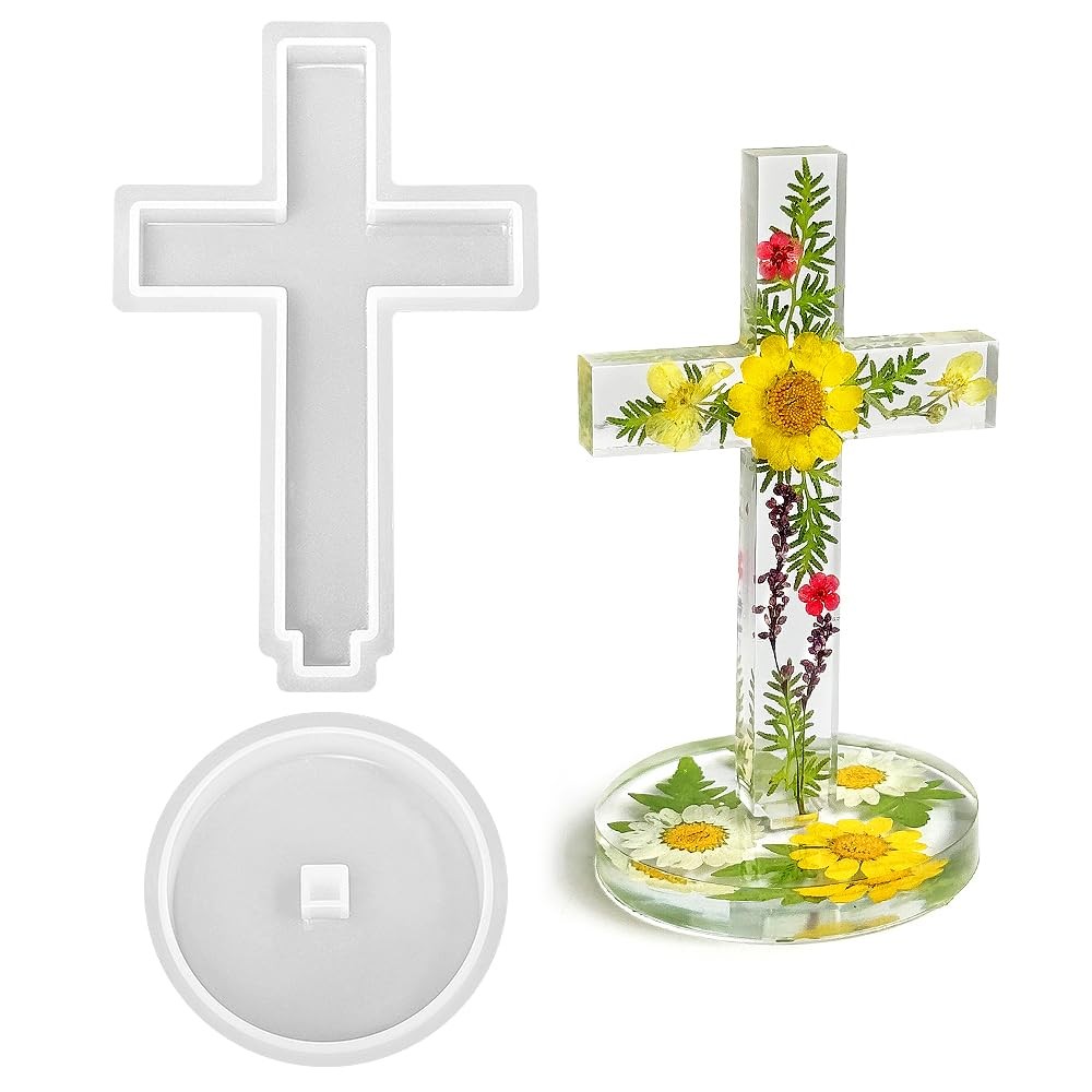 RESINWORLD 5” Standing Cross Silicone Mold with Base, Crucifix White
