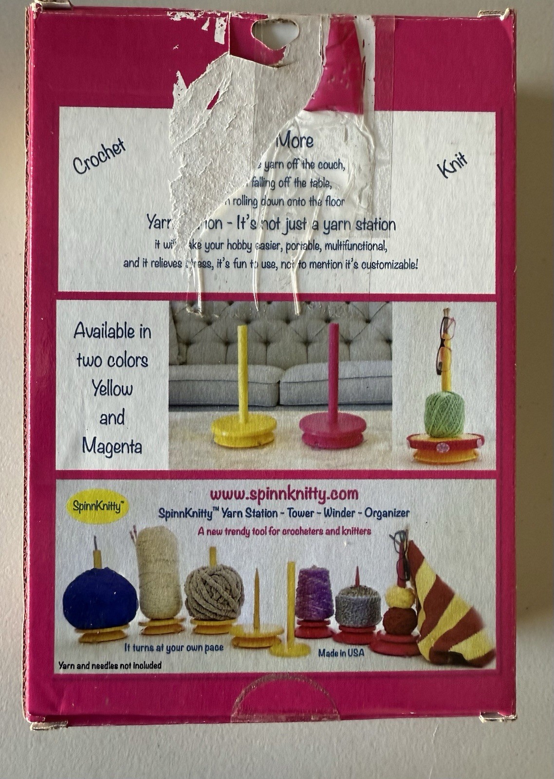 SpinnKnitty Magenta Yarn Holder Organizer for Crocheters & Knitters: Pink Color