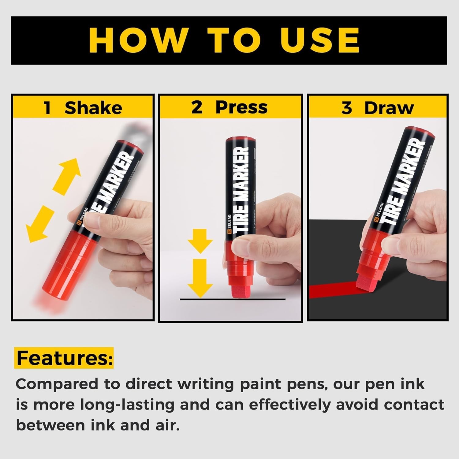 SELEAD Jumbo Tire Marker White Red – 4 Pack 15mm Wide Tip Paint Pens for Car Tir