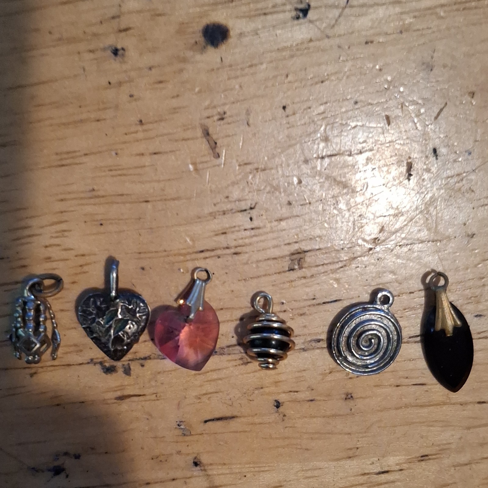 Lot of 6 Mixed Metal & Glass Charms/Pendants Heart Spiral Disc Teardrop Pink