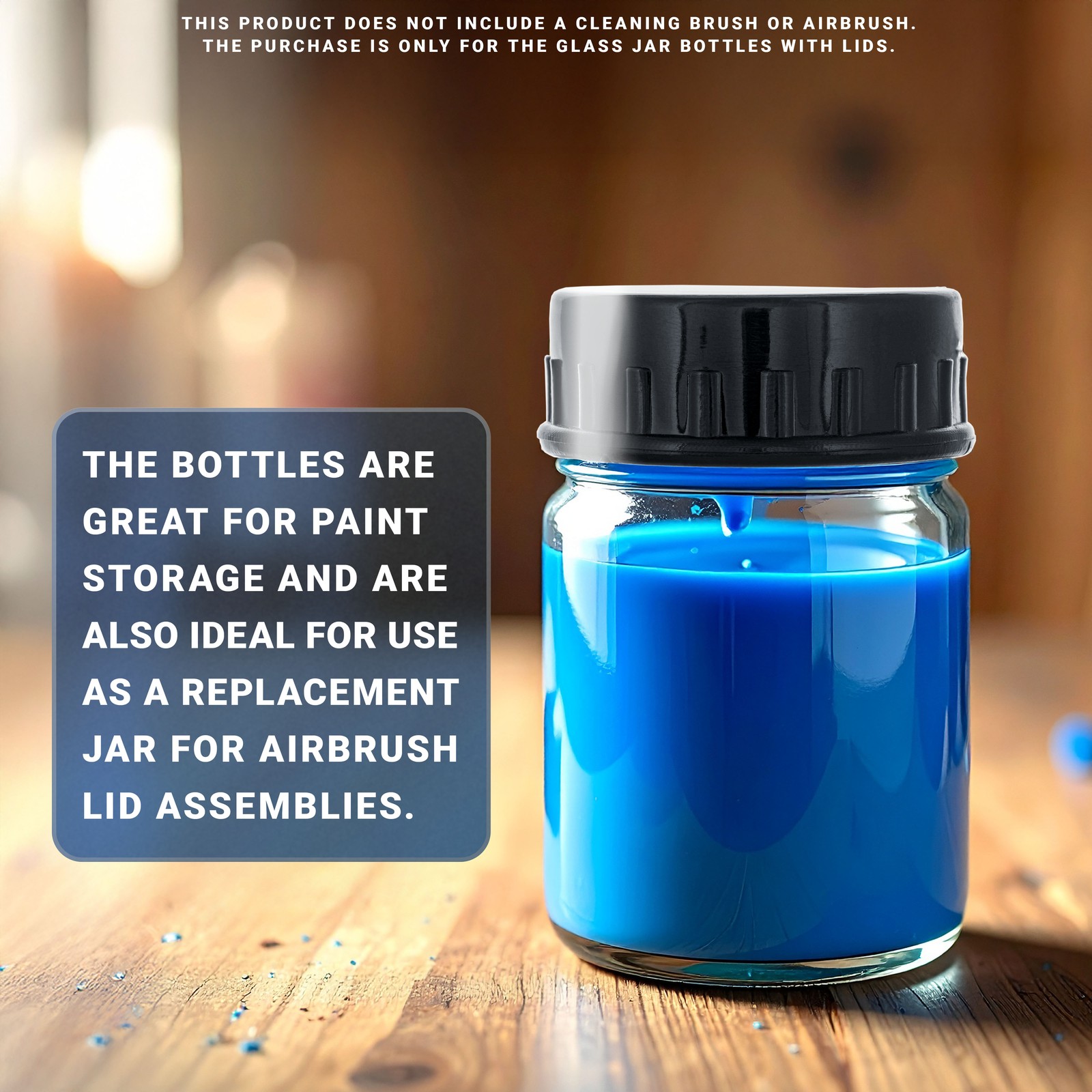 10pk Airbrush 3/4oz Glass Jar Bottles with Plastic Lids, Store Paint Siphon Feed